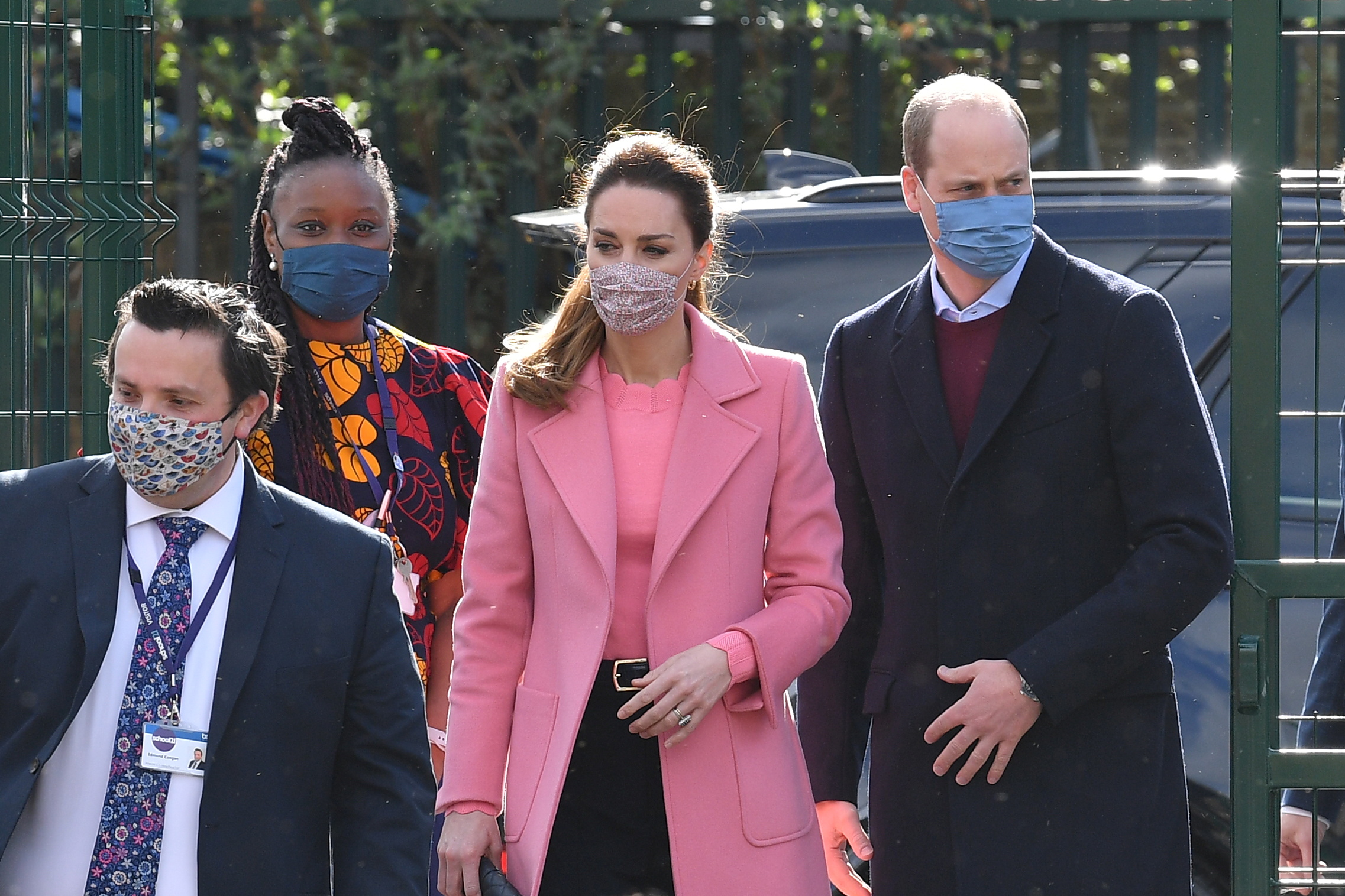 Britain's Prince William and Catherine, Duchess of Cambridge arrive for a visit to School 21 following its re-opening after the easing of coronavirus disease (COVID-19) lockdown restrictions in east London, Britain March 11, 2021. Justin Tallis