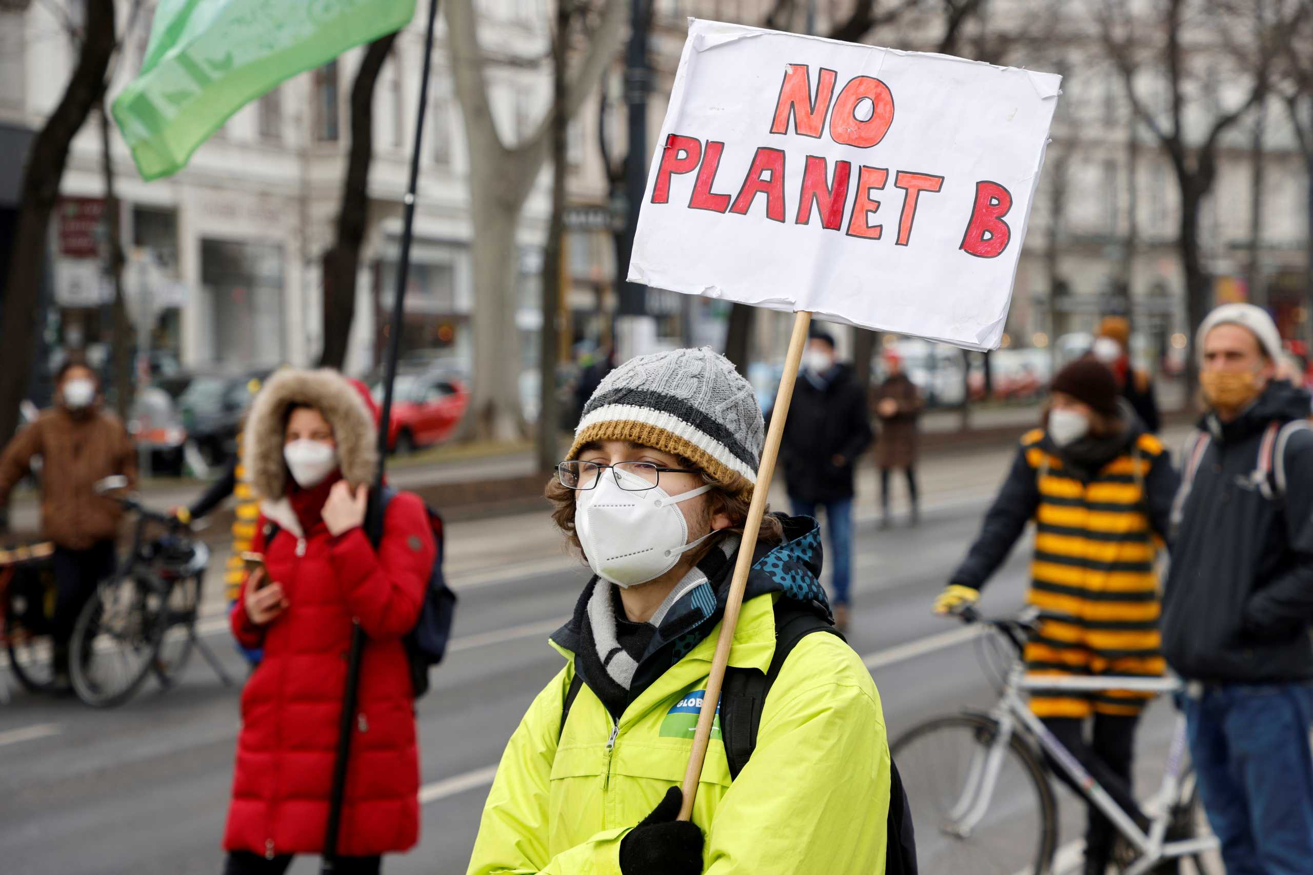 Fridays for Future activists protest calling for a "Global Day of Climate Action", as the spread of the coronavirus disease (COVID-19) continues, in Vienna, Austria, March 19, 2021. REUTERS