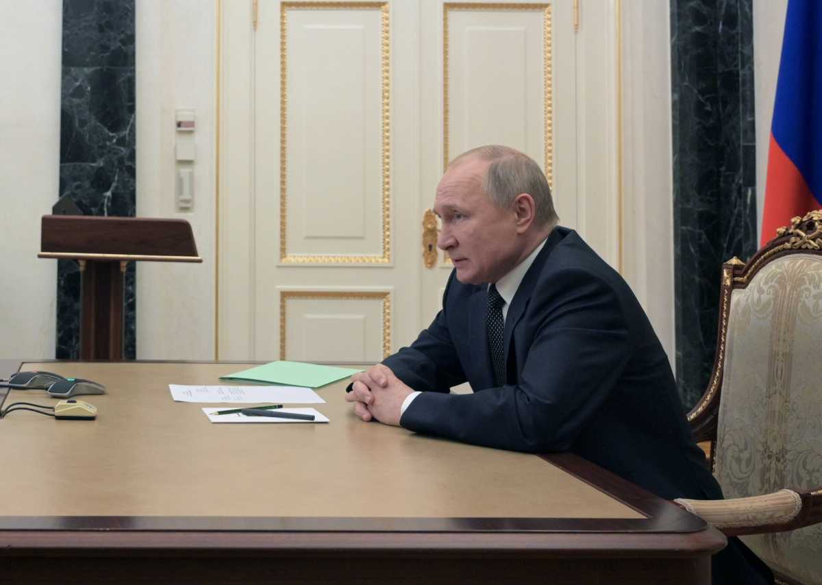 Russian President Vladimir Putin holds a video conference meeting with Deputy Prime Minister Tatyana Golikova and head of the Russian consumer health watchdog Rospotrebnadzor Anna Popova in Moscow, Russia April 23, 2021. Sputnik