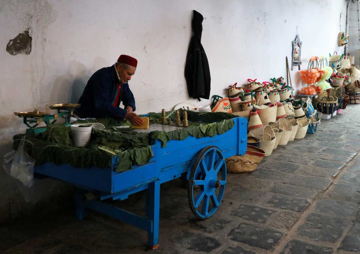 A street vendor stands near his cart in the Medina, in the old city of Tunis, amid the COVID-19 pandemic, Tunisia March 24, 2021. Picture taken March 24, 2021. REUTERS