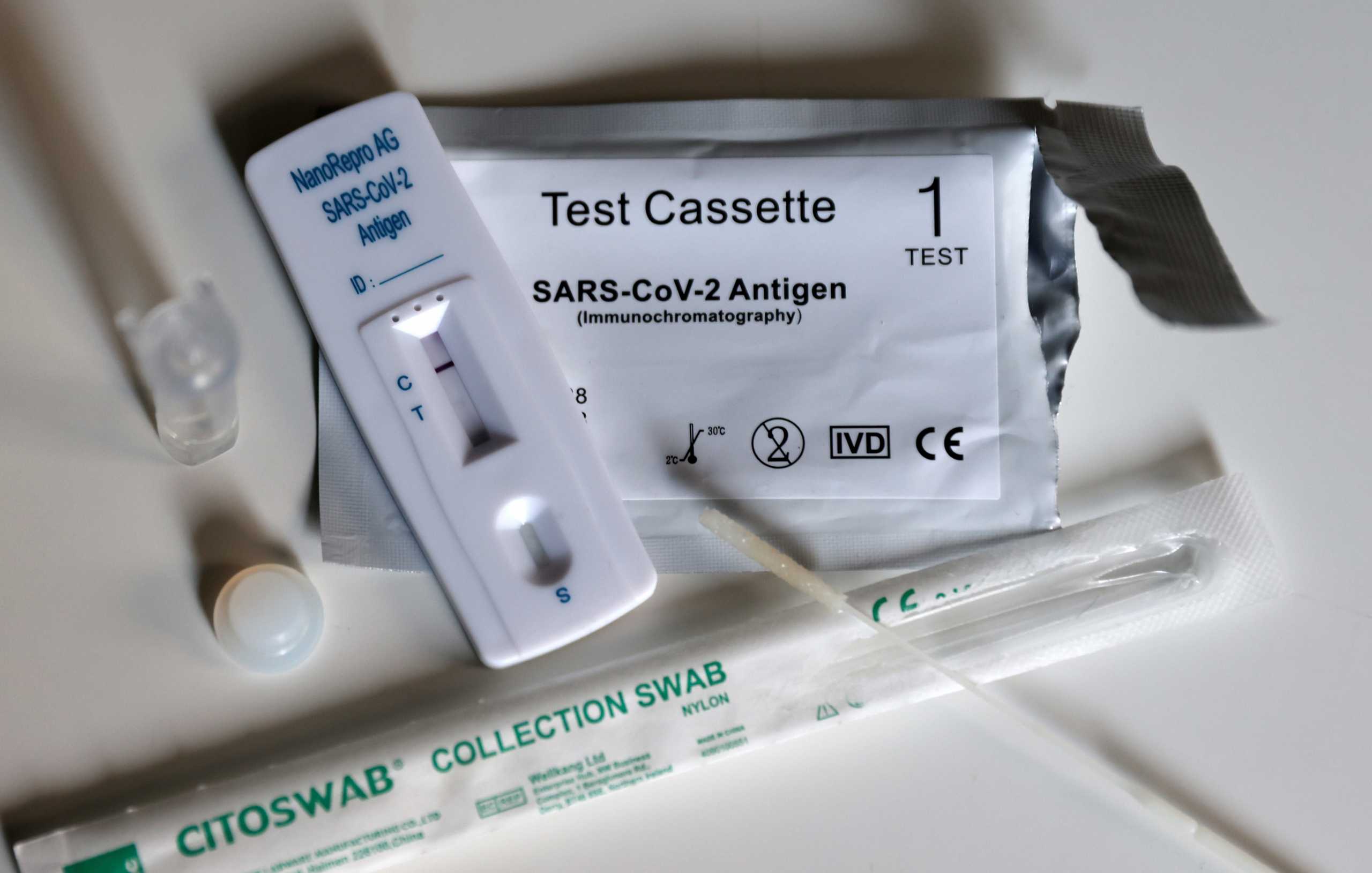A used coronavirus disease (COVID-19) rapid test with negative result is pictured during pandemic lockdown, in Berlin, Germany, March 31, 2021. REUTERS