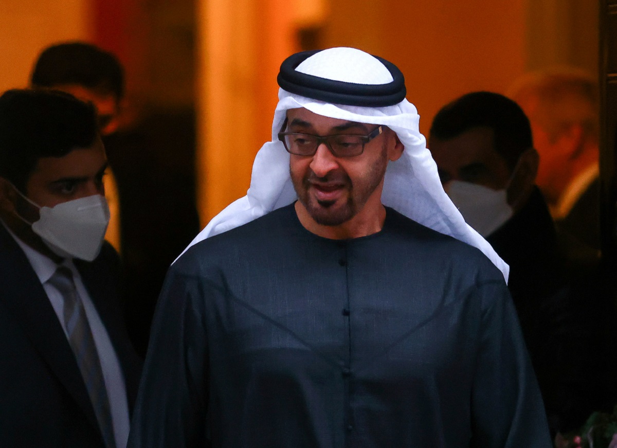 FILE PHOTO: Abu Dhabi's Crown Prince Sheikh Mohammed bin Zayed Al Nahyan leaves 10 Downing Street after meeting with British Prime Minister Boris Johnson, in London, Britain December 10, 2020. REUTERS