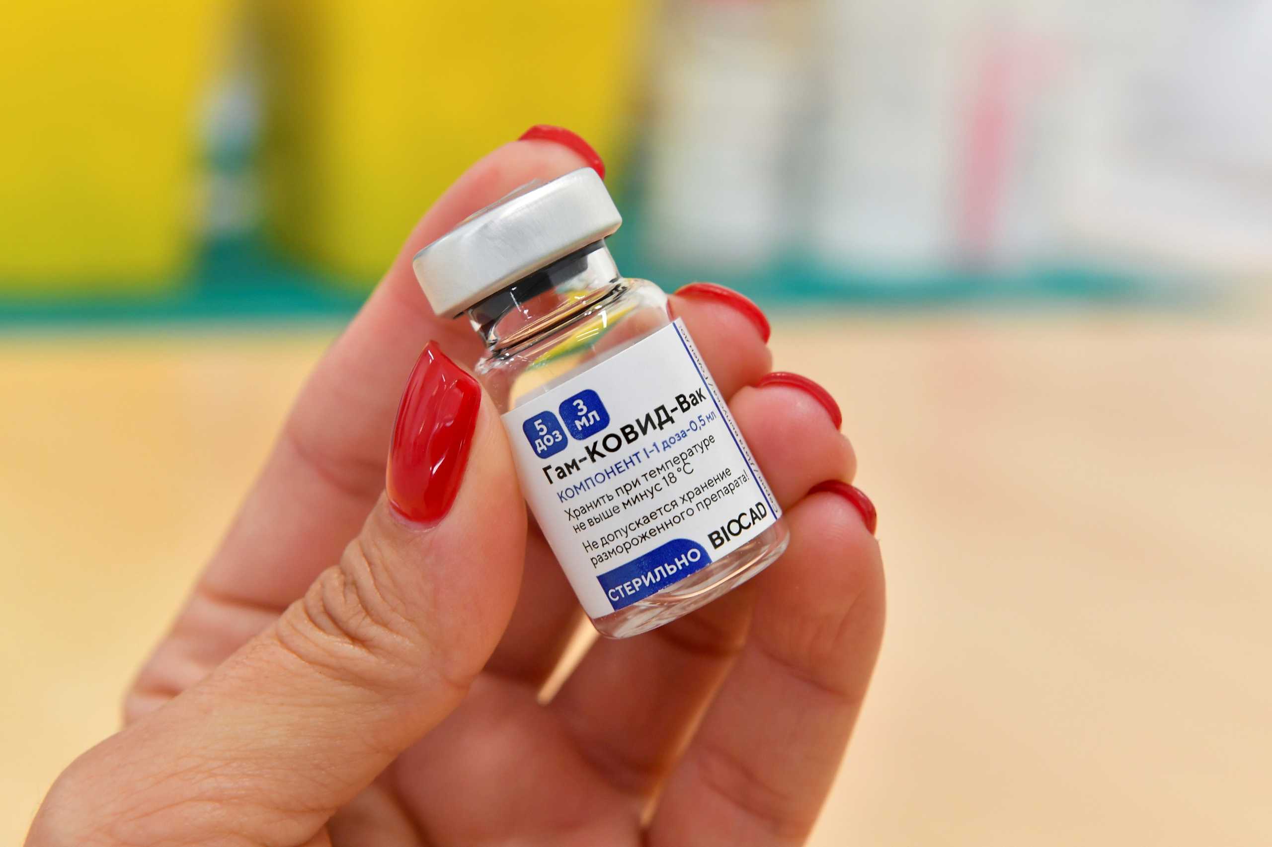 FILE PHOTO: The Russian Sputnik V coronavirus disease (COVID-19) vaccine is displayed in the Republic of San Marino, March 29, 2021. REUTERS