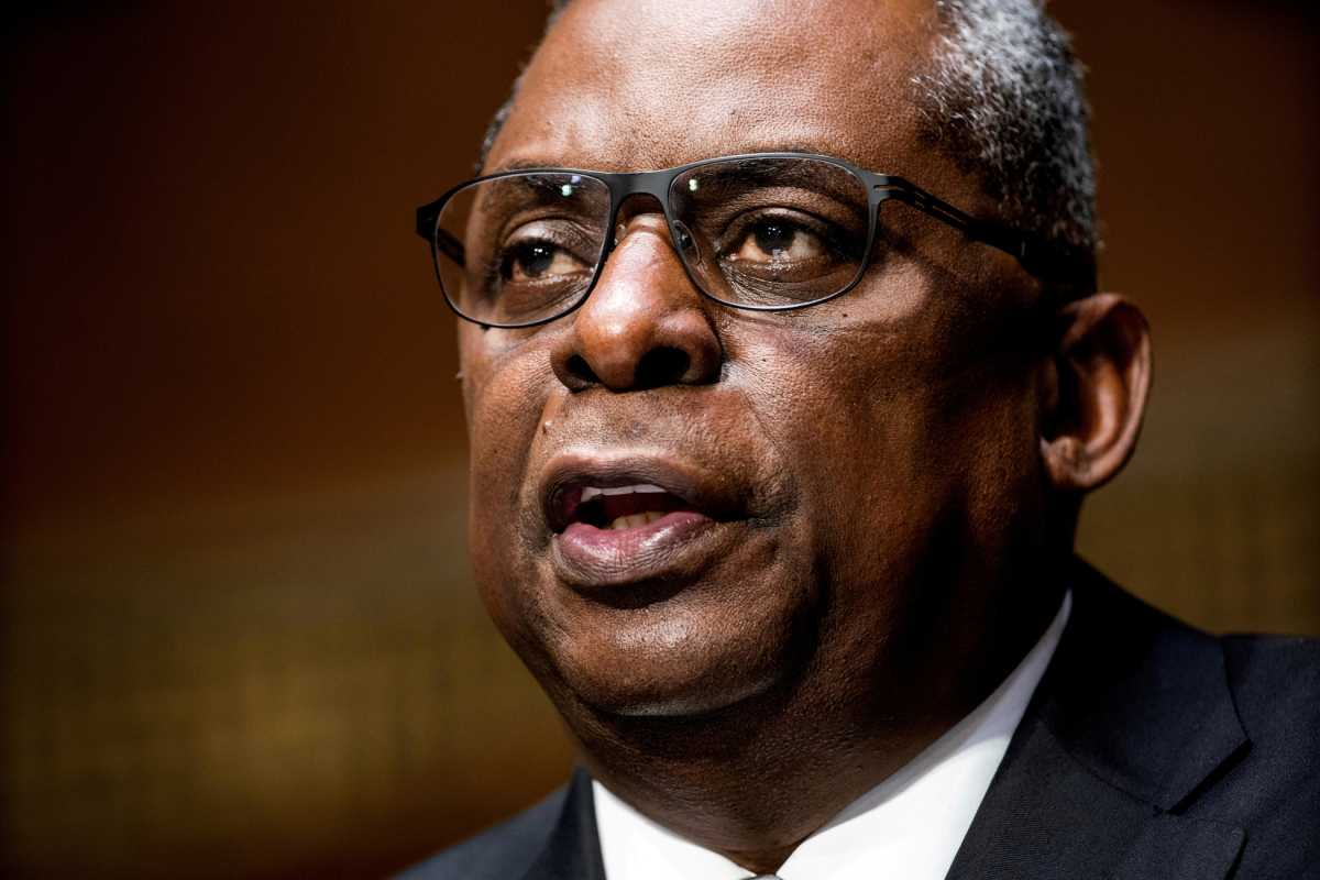 FILE PHOTO: Retired General Lloyd Austin testifies before the Senate Armed Services Committee during his confirmation hearing to be the next Secretary of Defense in the Dirksen Senate Office Building in Washington, U.S. January 19, 2021. Jim Lo Scalzo