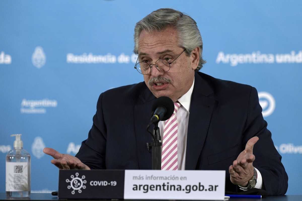 FILE PHOTO: Argentina's president, Alberto Fernandez, gestures during the announcement that Argentina and Mexico will produce and distribute an experimental coronavirus vaccine, at the Olivos Presidential residence, in Buenos Aires, Argentina August 12, 2020. Juan Mabromata