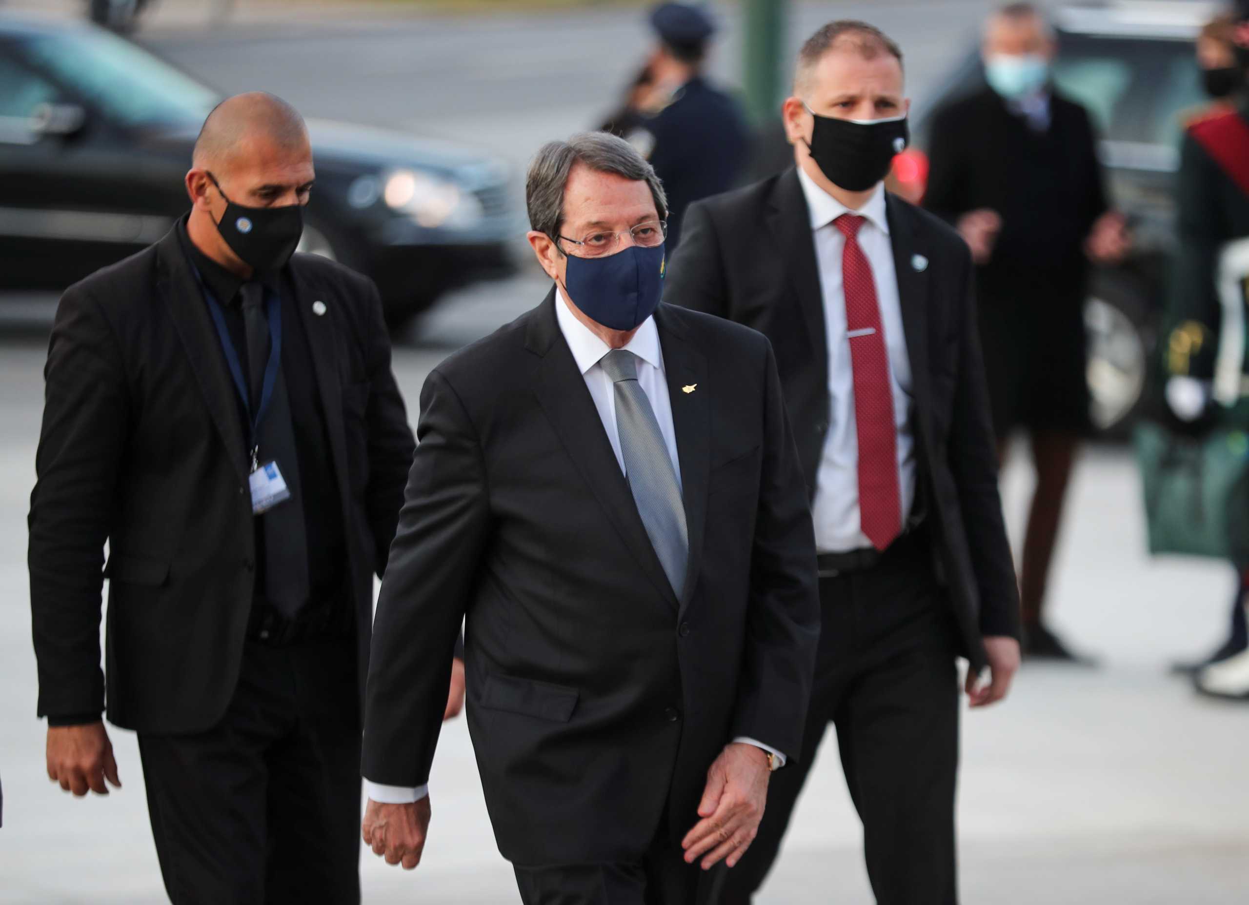 Cypriot President Nicos Anastasiades arrives at the National Gallery during celebrations for the 200th anniversary of the Greek War of Independence in Athens, Greece, March 24, 2021. REUTERS