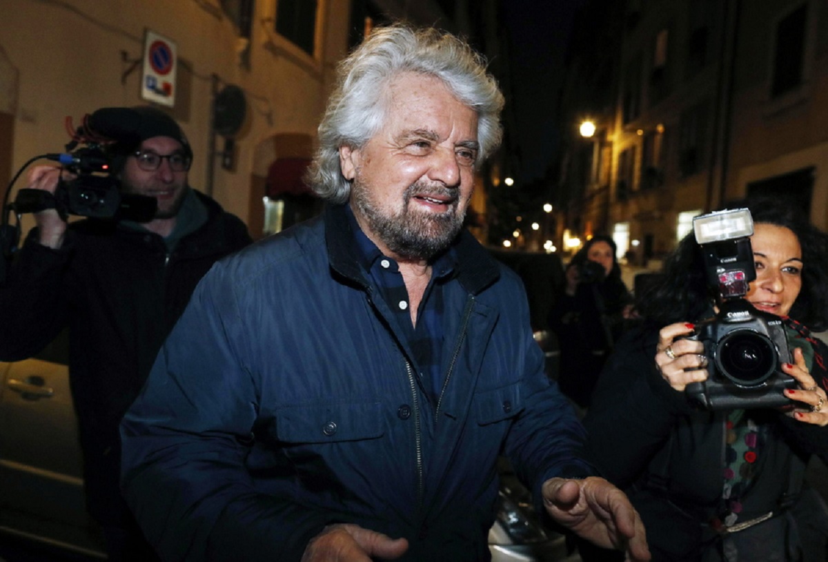 epa07381532 Co-founder of Five-Star movement (M5S), Beppe Grillo, leaves from an hotel prior his theathral show in Rome, Italy, 19 February 2019.  EPA