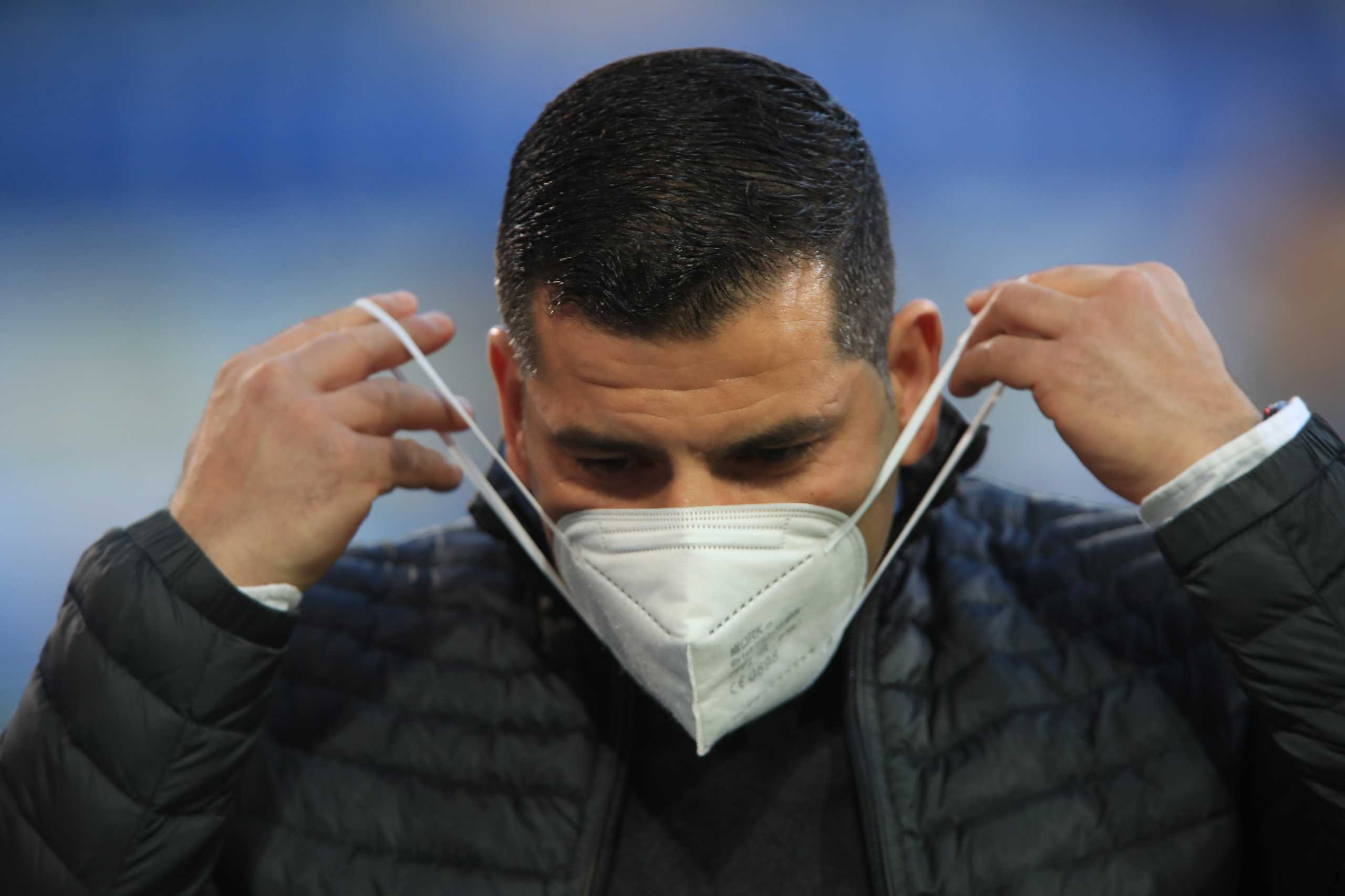 Soccer Football - Bundesliga - Arminia Bielefeld v Schalke 04 - Bielefelder Alm, Bielefeld, Germany - April 20, 2021 Schalke 04 coach Dimitrios Grammozis before the match Pool via REUTERS