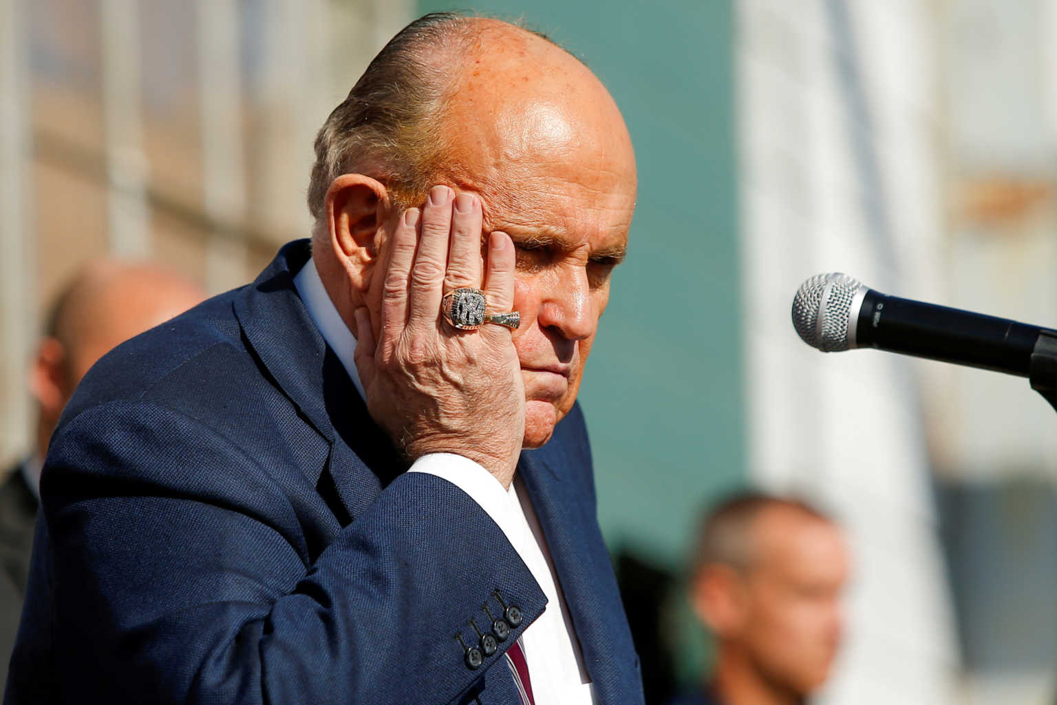 FILE PHOTO: Former New York City Mayor Rudy Giuliani, personal attorney to U.S. President Donald Trump, gestures after media announced that Democratic U.S. presidential nominee Joe Biden has won the 2020 U.S. presidential election, in, Philadelphia, Pennsylvania, U.S., November 7, 2020. REUTERS