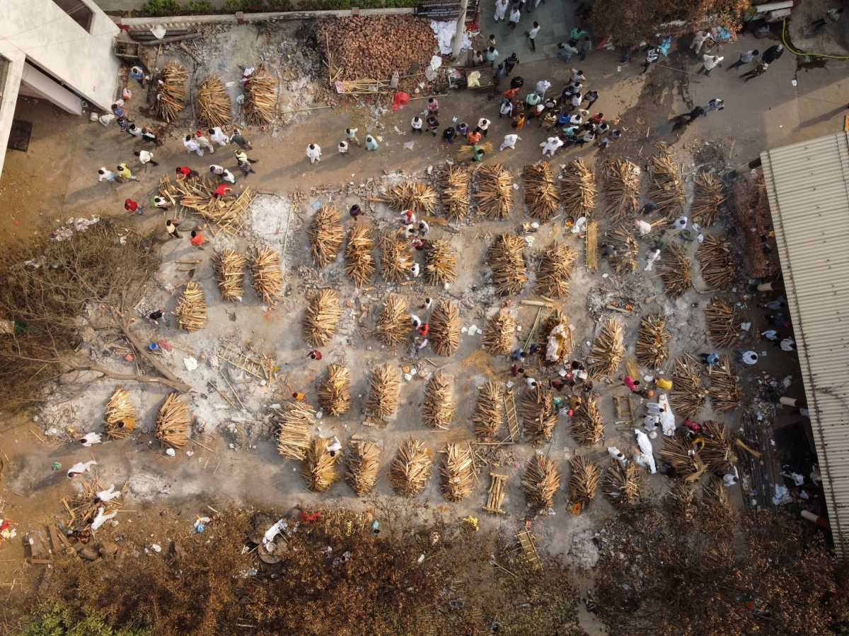 The grounds are prepared for mass cremation of coronavirus disease (COVID-19) victims in New Delhi, India, April 28, 2021. Picture taken on April 28, 2021. Picture taken with a drone. REUTERS