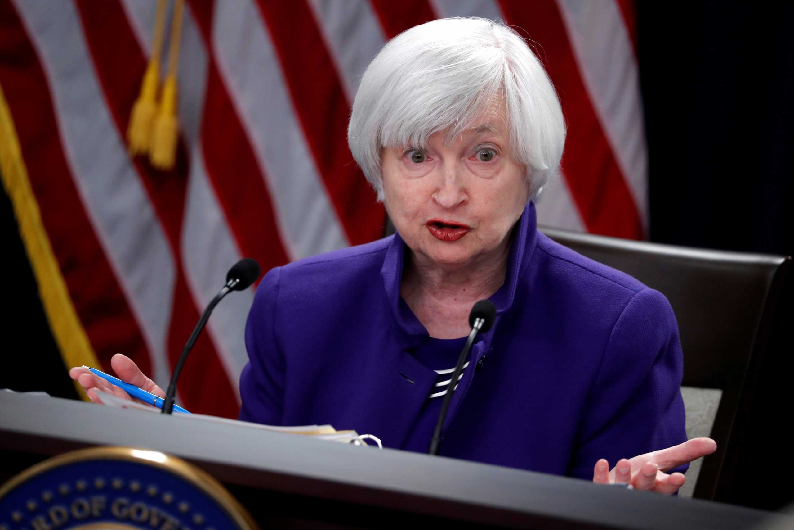 FILE PHOTO: U.S. outgoing Federal Reserve Chair Janet Yellen holds a news conference after a two-day Federal Open Market Committee (FOMC) meeting in Washington, U.S. December 13, 2017.  REUTERS