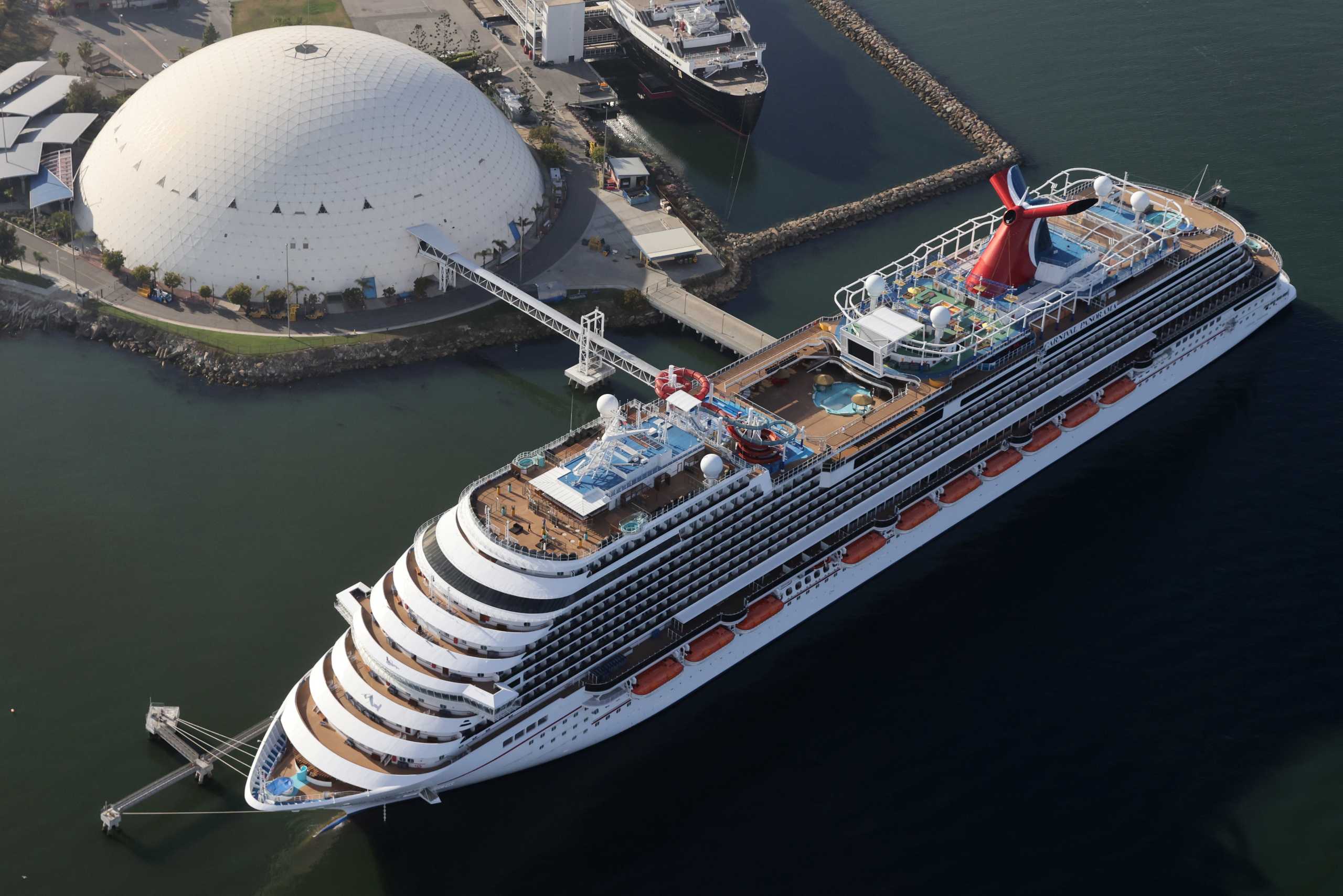 A Carnival cruise ship is docked, amid the coronavirus disease (COVID-19) pandemic, in Long Beach, California, U.S., April 7, 2021. REUTERS