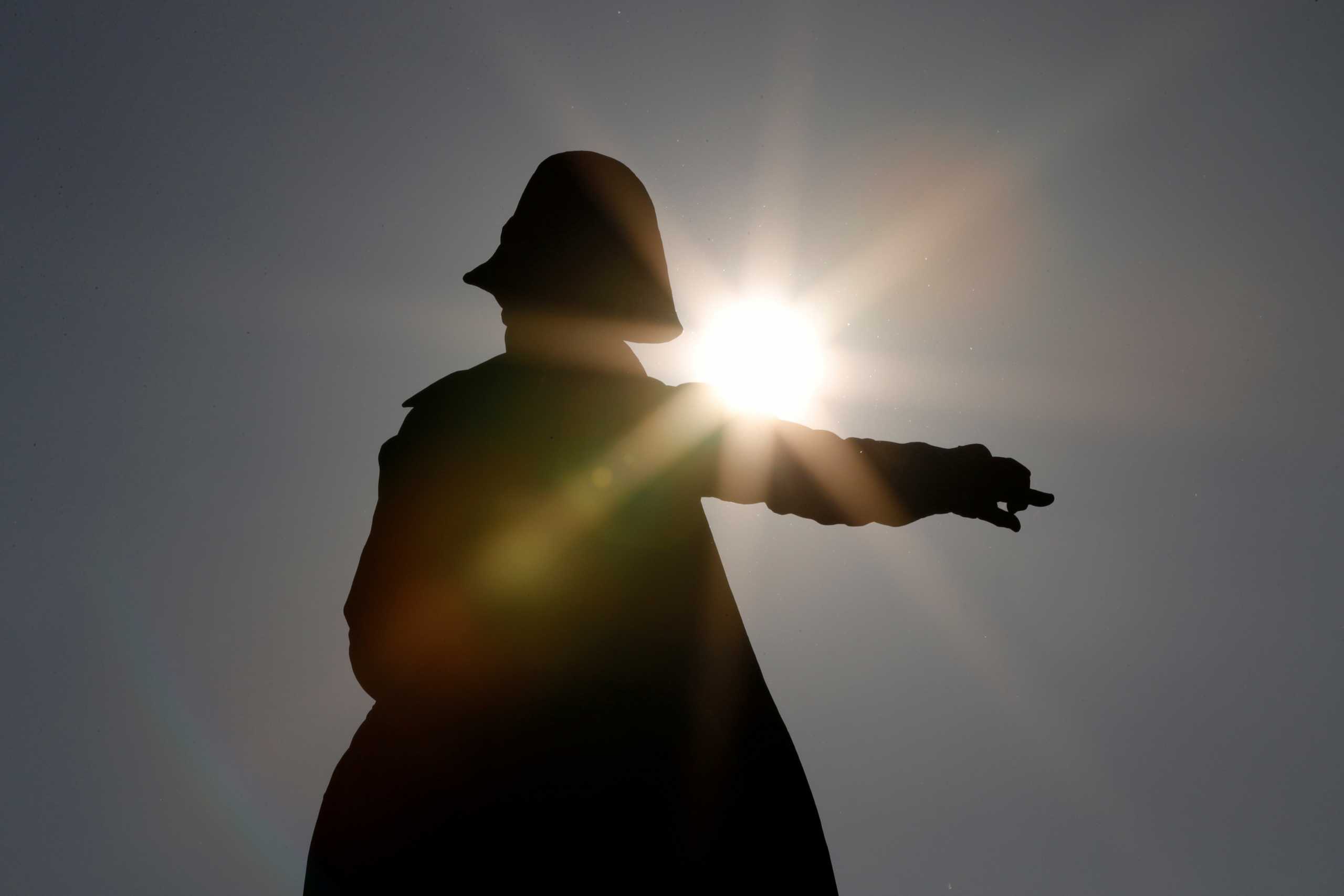 FILE PHOTO: The statue of Napoleon I on a horse, by sculptor Charles-Pierre-Victor Pajol (1812-1896), built in 1867 in memory of the battle of Montereau, is seen in Montereau-Fault-Yonne, France, April 20, 2021. Picture taken April 20, 2021. REUTERS