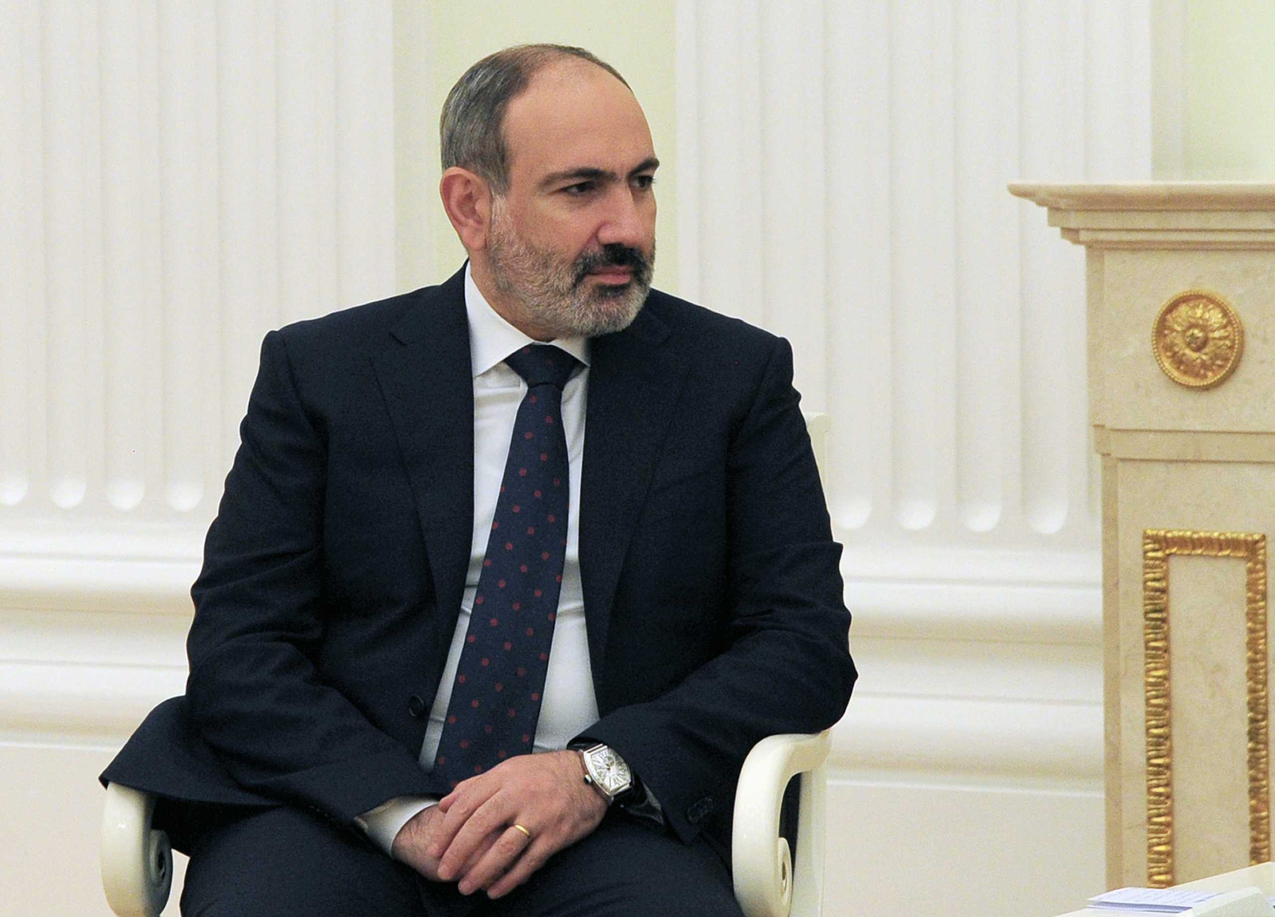 Armenian Prime Minister Nikol Pashinyan attends a meeting with Russian President Vladimir Putin in Moscow, Russia April 7, 2021. Sputnik