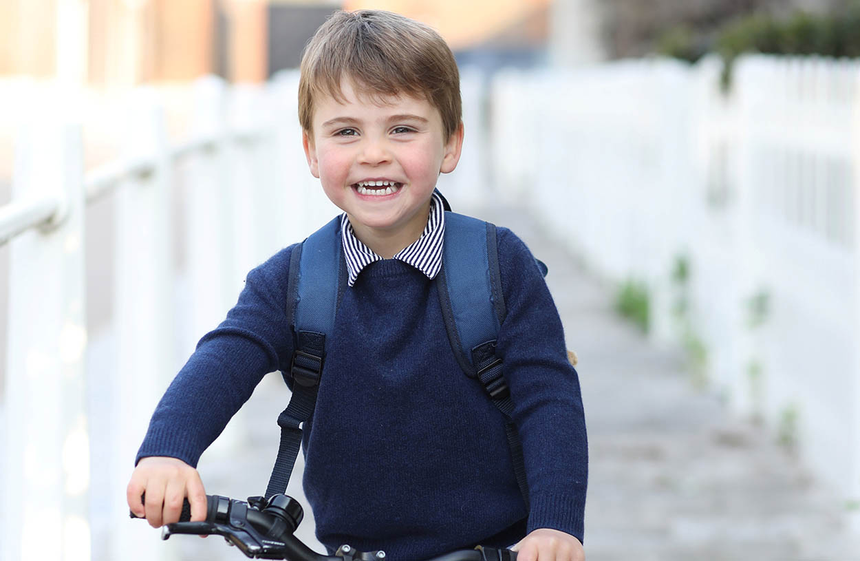 Britain's Prince Louis smiles in this handout image taken by his mother, Catherine, Duchess of Cambridge, at Kensington Palace, shortly before he left for his first day of nursery at the Willcocks Nursery School, in Britain April 21, 2021. The image was released by Kensington Palace ahead of Louis' third birthday. Duchess of Cambridge