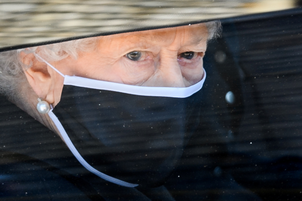 Britain's Queen Elizabeth II arrives for the funeral of Britain's Prince Philip, who died at the age of 99, at St George's Chapel, in Windsor, Britain, April 17, 2021. Leon Neal