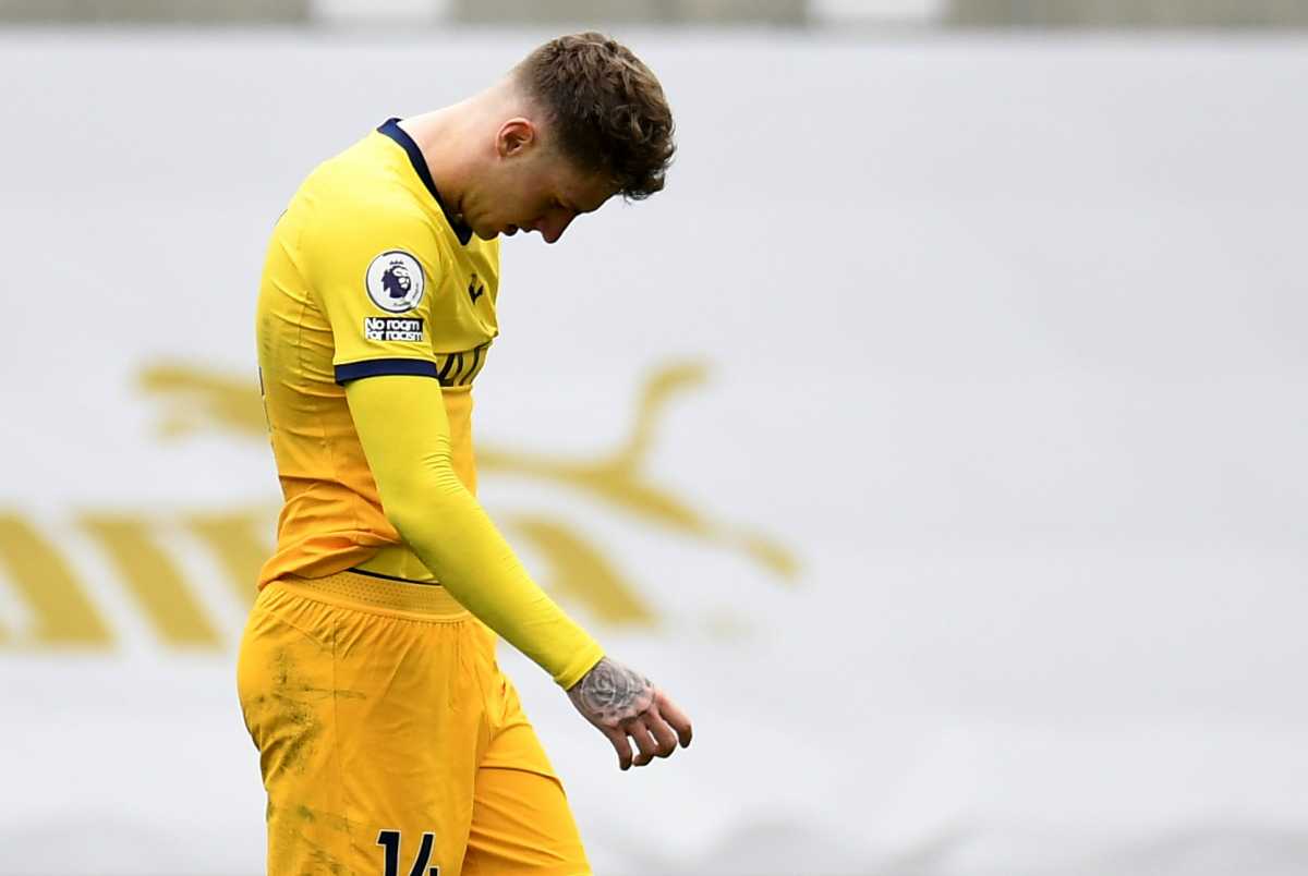 Soccer Football - Premier League - Newcastle United v Tottenham Hotspur - St James' Park, Newcastle, Britain - during the match Tottenham Hotspur's Joe Rodon looks dejected after the match Pool via REUTERS