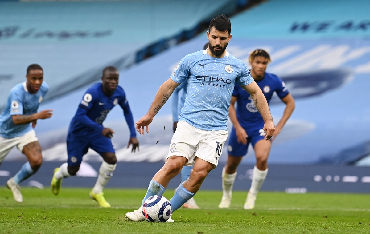 Soccer Football - Premier League - Manchester City v Chelsea - Etihad Stadium, Manchester, Britain - May 8, 2021 Manchester City's Sergio Aguero misses a penalty Pool via REUTERS