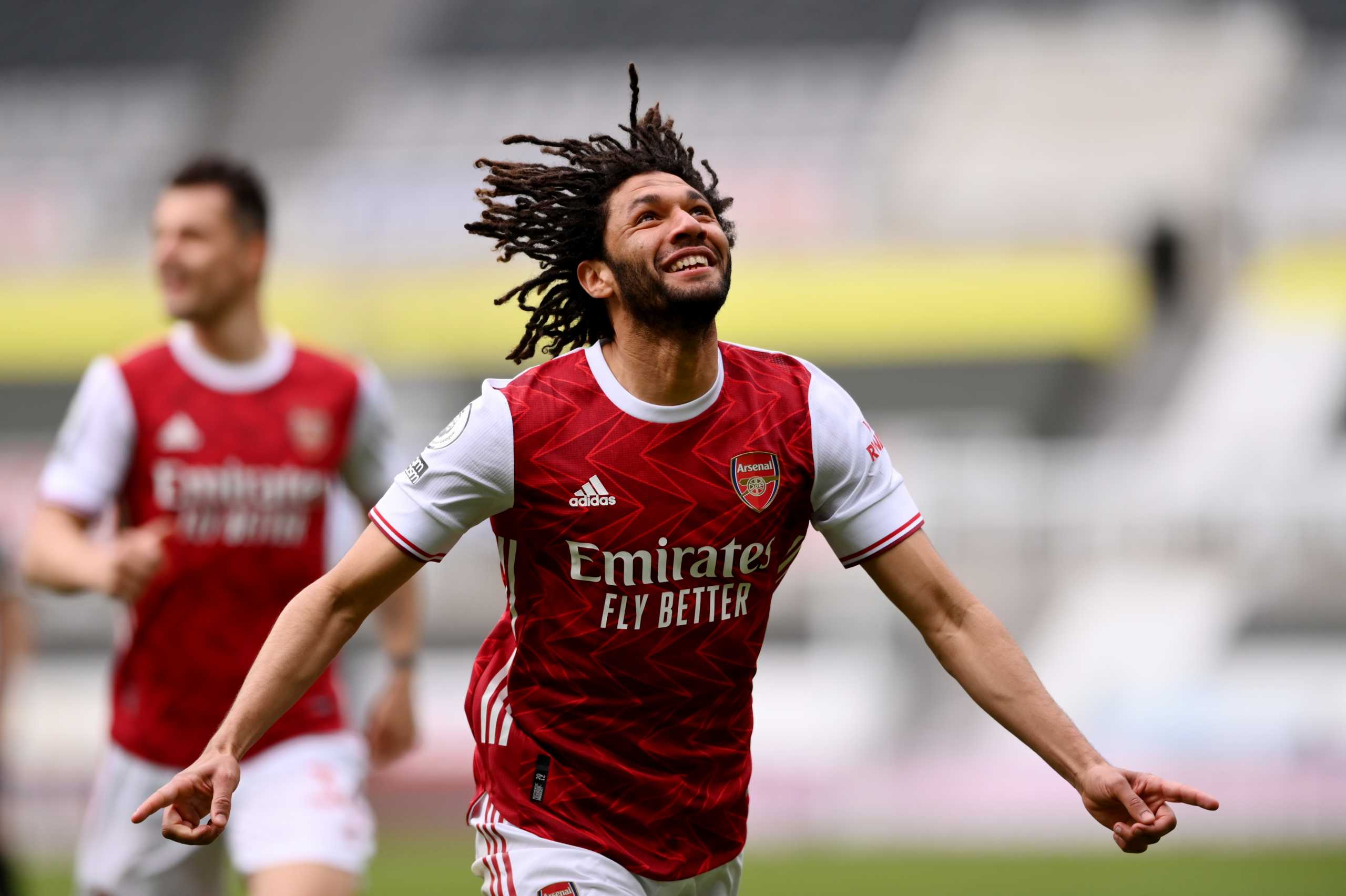 Soccer Football - Premier League - Newcastle United v Arsenal - St James' Park, Newcastle, Britain - May 2, 2021 Arsenal's Mohamed Elneny celebrates scoring their first goal Pool via REUTERS