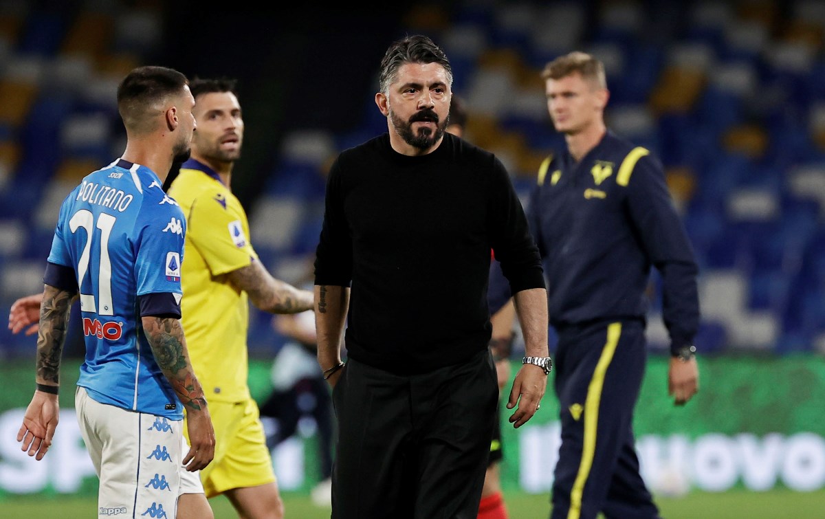 Soccer Football - Serie A - Napoli v Hellas Verona - Stadio Diego Armando Maradona, Naples, Italy - May 23, 2021 Napoli coach Gennaro Gattuso looks dejected after the match REUTERS
