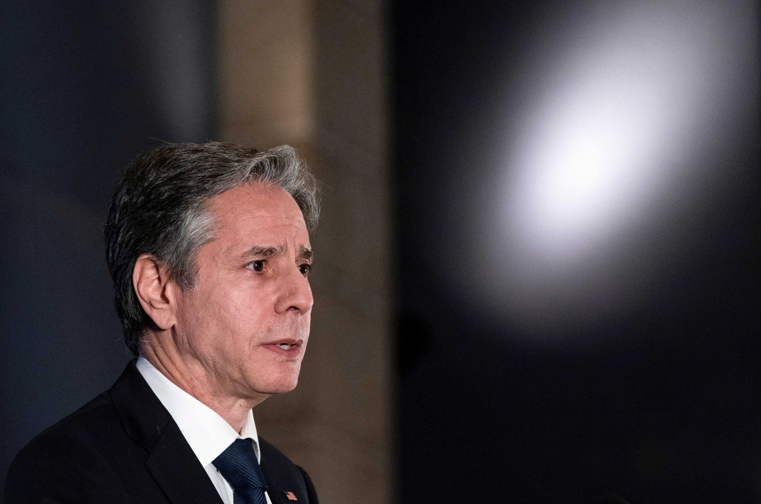 U.S. Secretary of State Antony Blinken speaks with reporters during a news conference at his hotel, in Jerusalem May 25, 2021. Alex Brandon