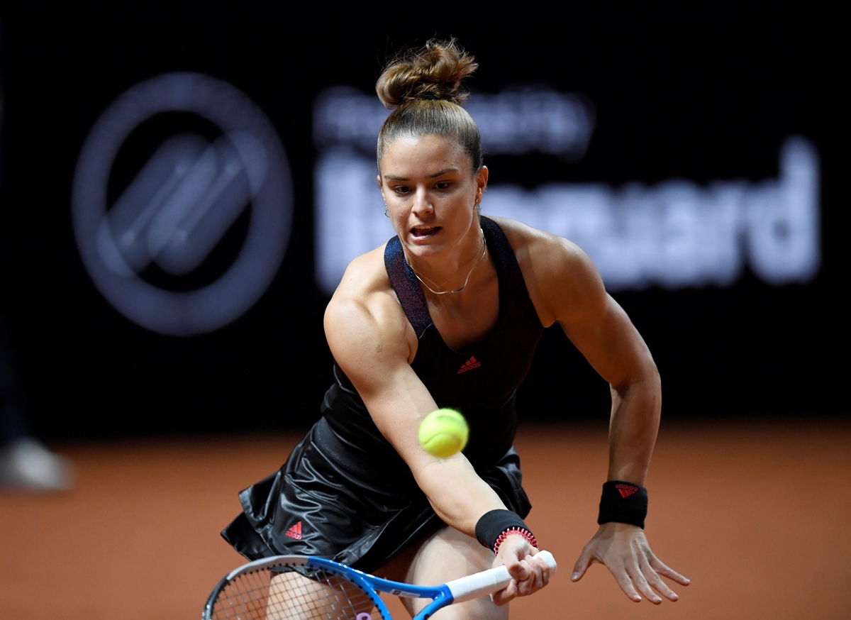 Tennis - WTA 500 - Stuttgart Open - Porsche-Arena, Stuttgart, Germany - April 19, 2021 Greece's Maria Sakkari in action during her first round match against Germany's Andrea Petkovic Pool via REUTERS
