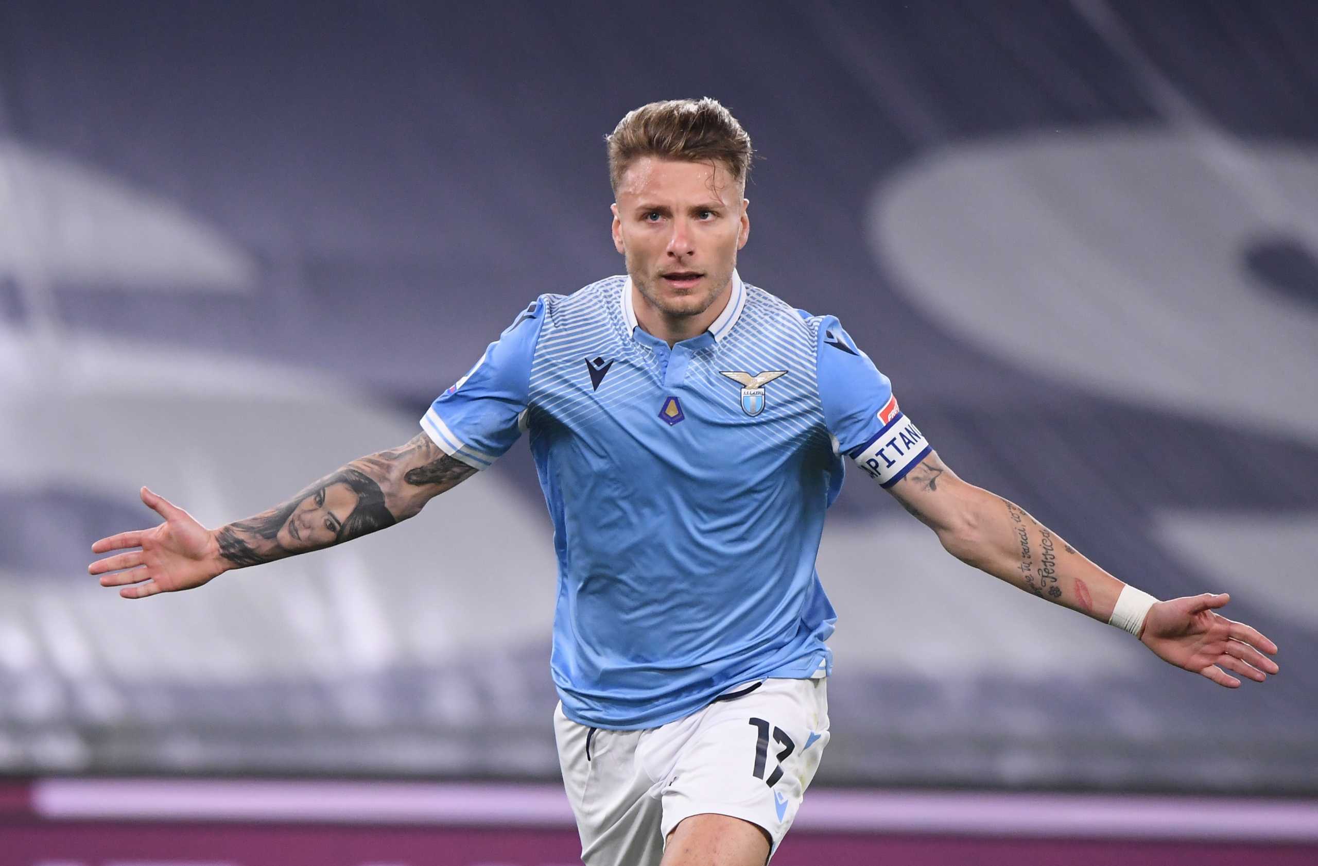 Soccer Football - Serie A - Lazio v AC Milan - Stadio Olimpico, Rome, Italy - April 26, 2021 Lazio's Ciro Immobile celebrates scoring their third goal REUTERS