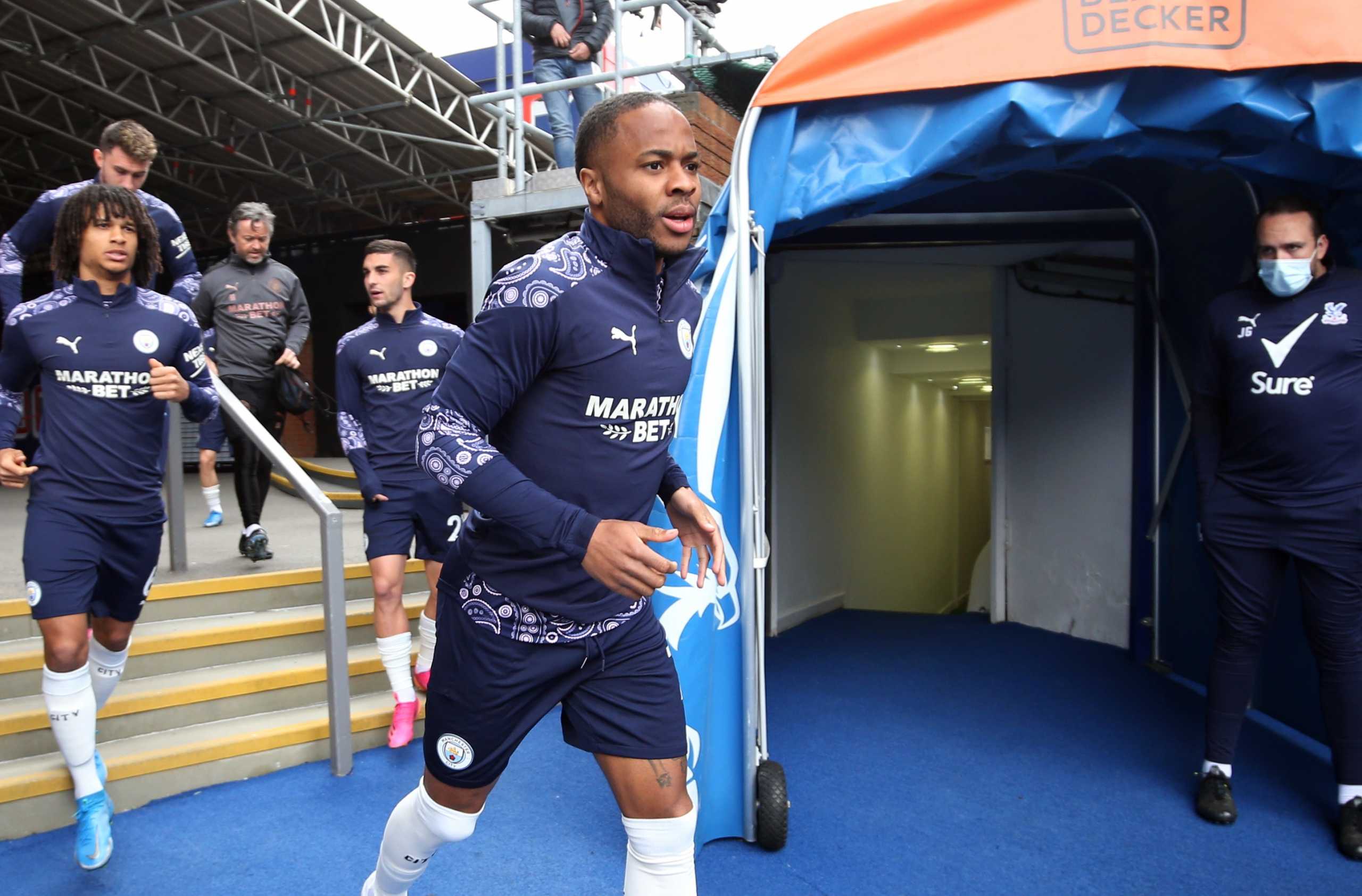 Soccer Football - Premier League - Crystal Palace v Manchester City - Selhurst Park, London, Britain - May 1, 2021 Manchester City's Raheem Sterling walks out before the match Pool via REUTERS