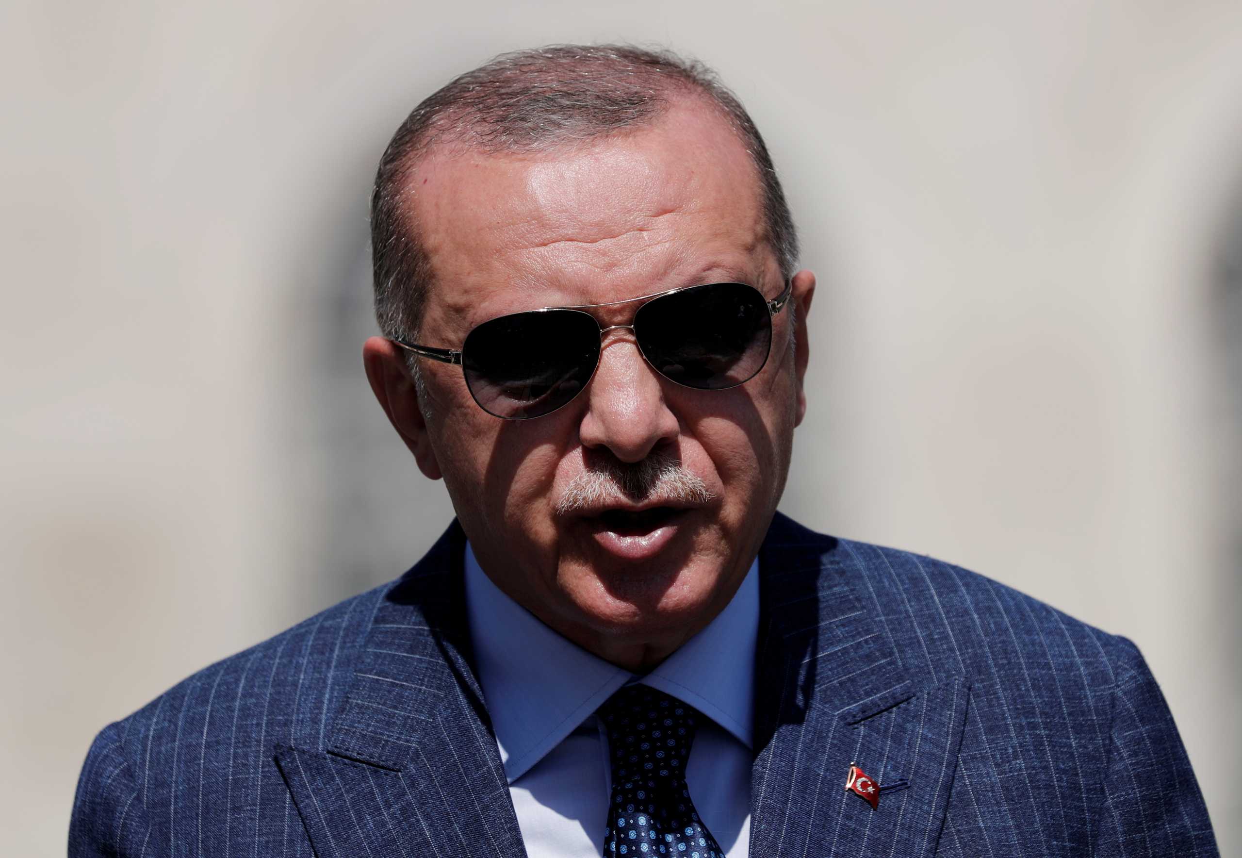 FILE PHOTO: Turkish President Tayyip Erdogan talks to media after attending Friday prayers at Hagia Sophia Grand Mosque in Istanbul, Turkey August 7, 2020. REUTERS