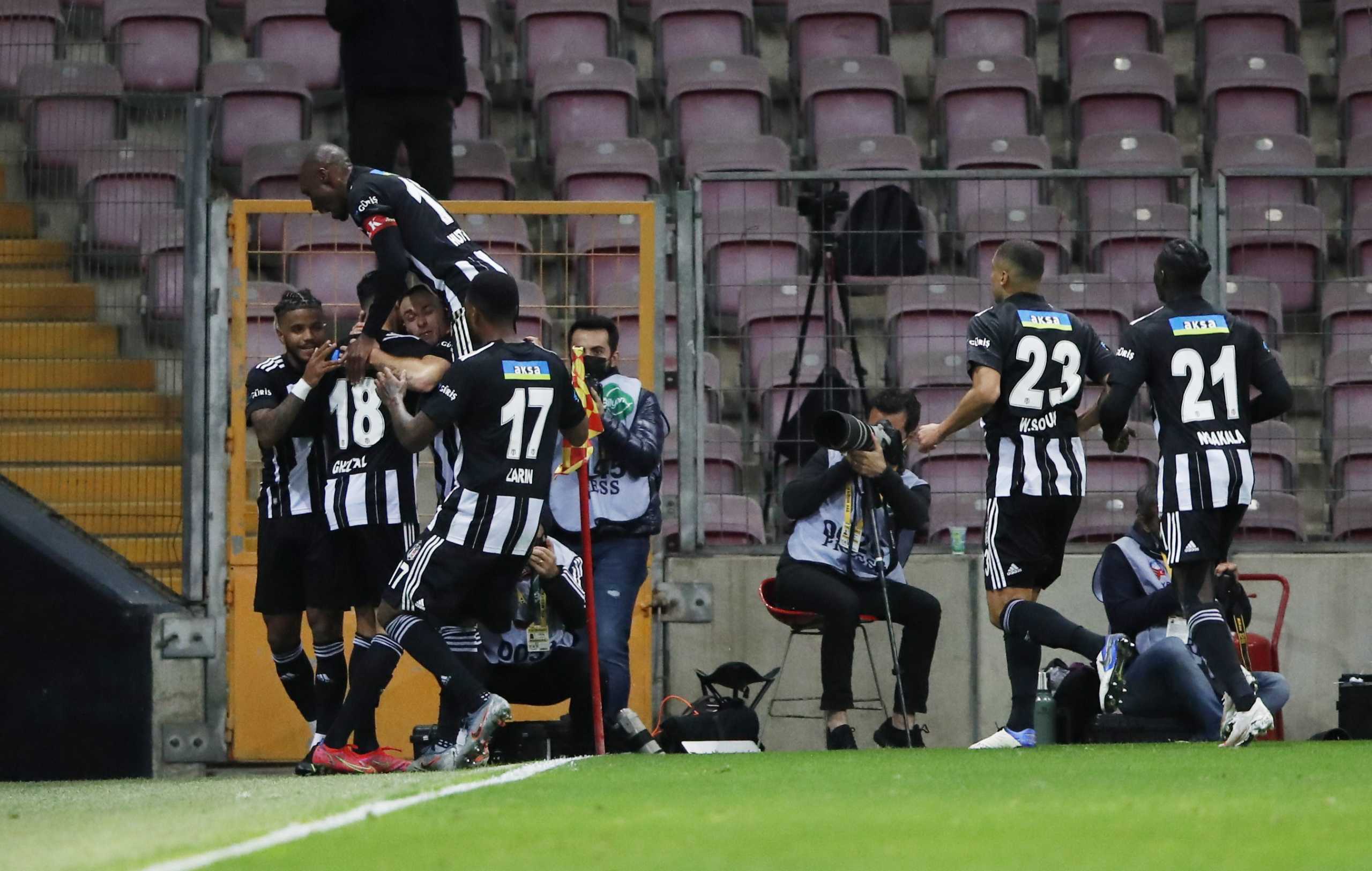 Soccer Football - Super Lig - Galatasaray v Besiktas - Turk Telekom Stadium, Istanbul, Turkey - May 8, 2021 Besiktas' Rachid Ghezzal celebrates scoring their first goal with teammates REUTERS