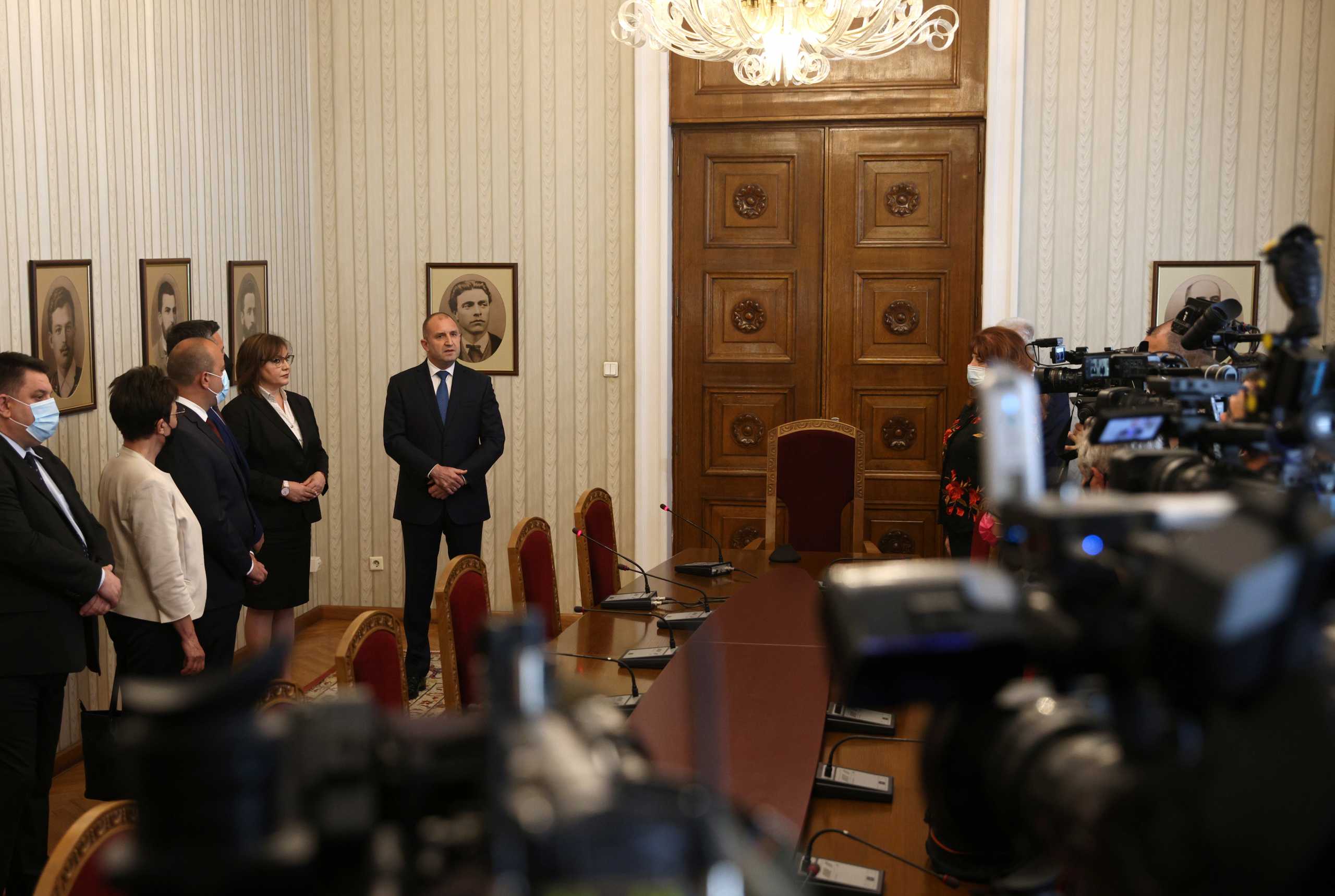 Bulgarian President Rumen Radev makes a statement announcing parliamentary snap election, in Sofia, Bulgaria, May 5, 2021. REUTERS