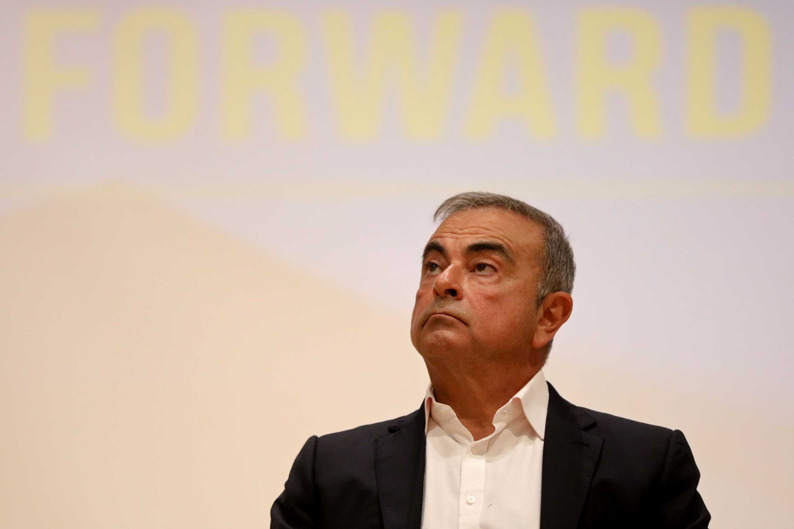 FILE PHOTO: Carlos Ghosn, the former Nissan and Renault chief executive, looks on during a news conference at the Holy Spirit University of Kaslik, in Jounieh, Lebanon September 29, 2020. REUTERS