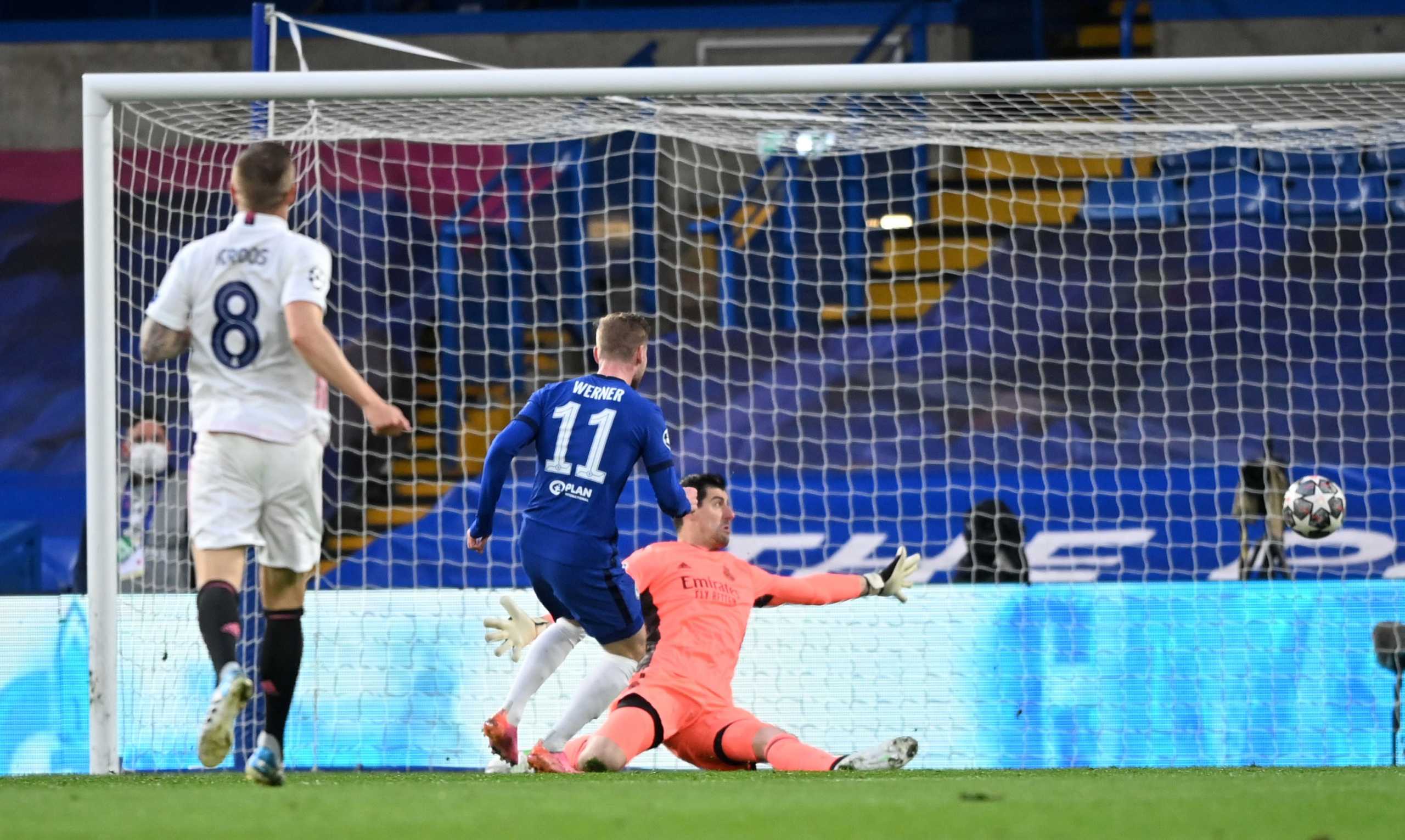 Soccer Football - Champions League - Semi Final Second Leg - Chelsea v Real Madrid - Stamford Bridge, London, Britain - May 5, 2021 Chelsea's Timo Werner scores a goal which is later disallowed for offside REUTERS