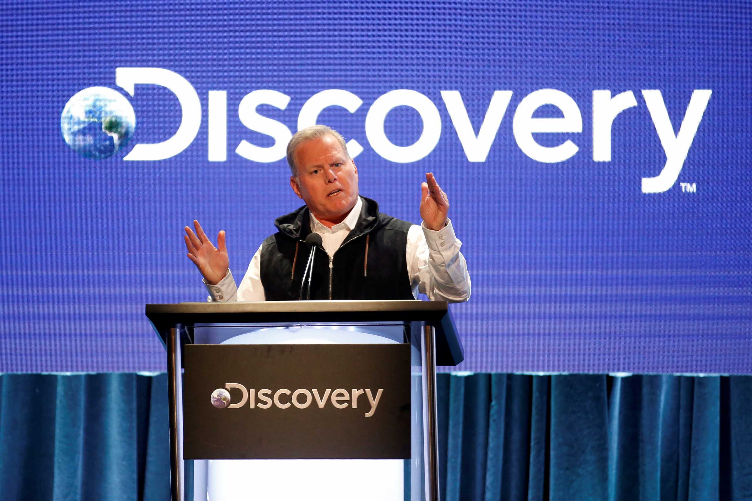 FILE PHOTO: President and CEO of Discovery David Zaslav speaks during the Discovery portion of the Television Critics Association (TCA) Summer Press Tour in Beverly Hills, California, U.S., July 25, 2019. REUTERS