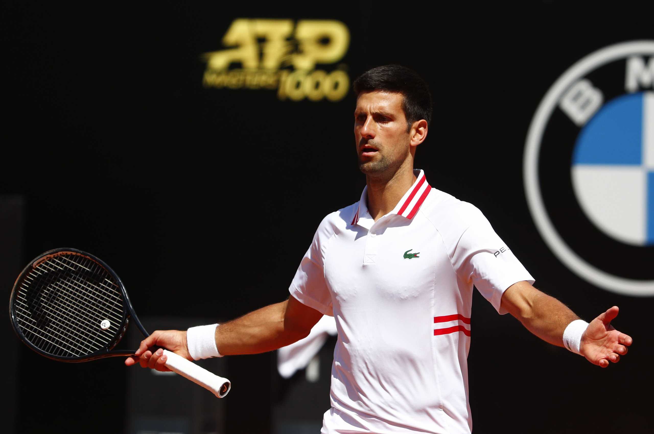 Tennis - ATP Masters 1000 - Italian Open - Foro Italico, Rome, Italy - May 15, 2021 Serbia's Novak Djokovic reacts during his quarter final match against Greece's Stefanos Tsitsipas REUTERS