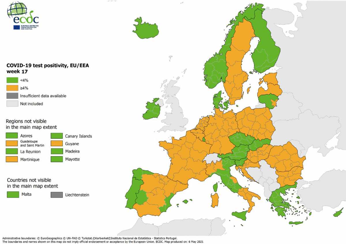 Αισιόδοξα νέα από το ECDC: Η Ελλάδα παραμένει «πράσινη» στο δείκτη θετικότητας