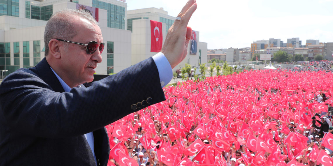 Turkish President TayyipÊErdoganÊgreets his supporters during an opening ceremony in Istanbul, Turkey, June 18, 2019. Kayhan Ozer