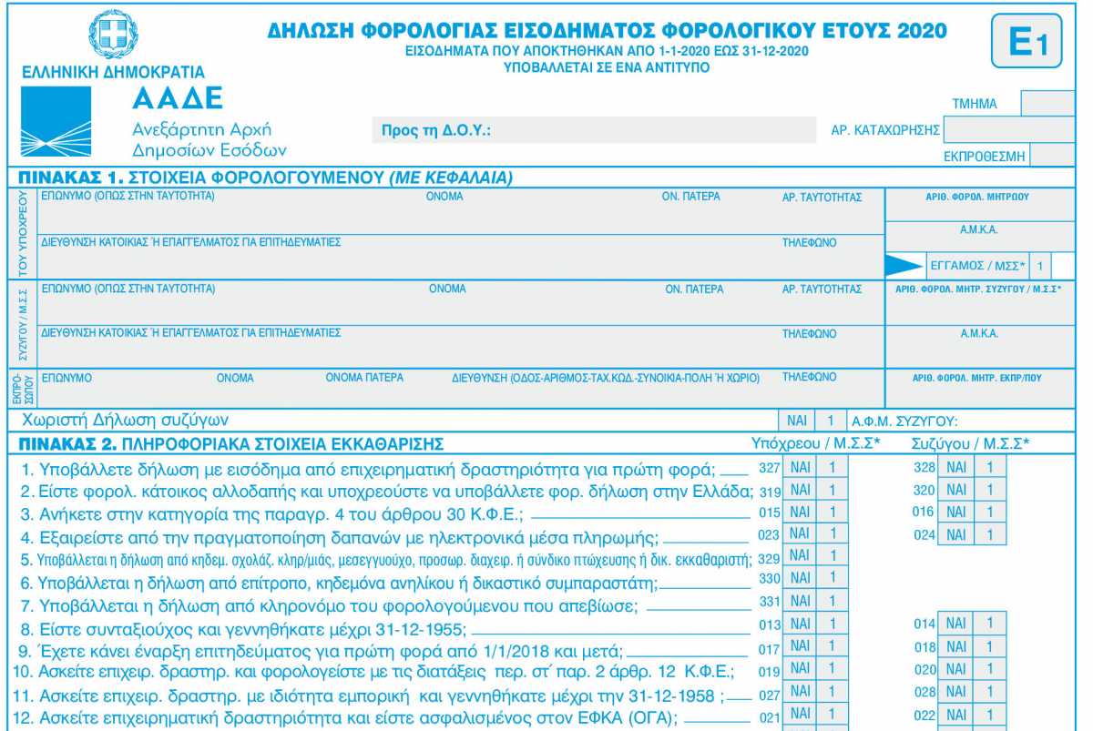 Φορολογικές δηλώσεις 2021: Αυτό είναι το νέο έντυπο Ε1 – Όλες οι αλλαγές και οι νέοι κωδικοί