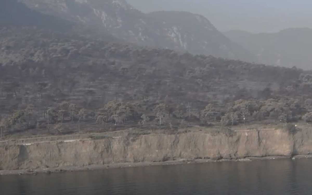 Φωτιά στον Σχίνο: Βίντεο από drone μετα την περιβαλλοντική καταστροφή – Σταμάτησε στη θάλασσα (video)