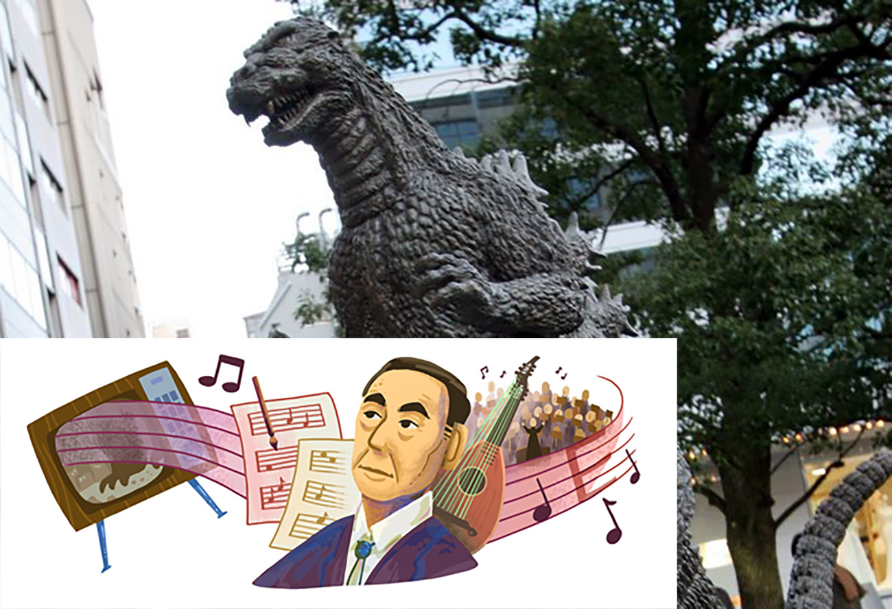 epa00634573 A young woman takes a picture with her mobile phone of a Godzilla statue, in Tokyo, Thursday 9 February 2006.  Akira Ifukube, composer of the Godzilla movie theme music died Wednesday night at a hospital in Tokyo at the age of 91.  EPA
