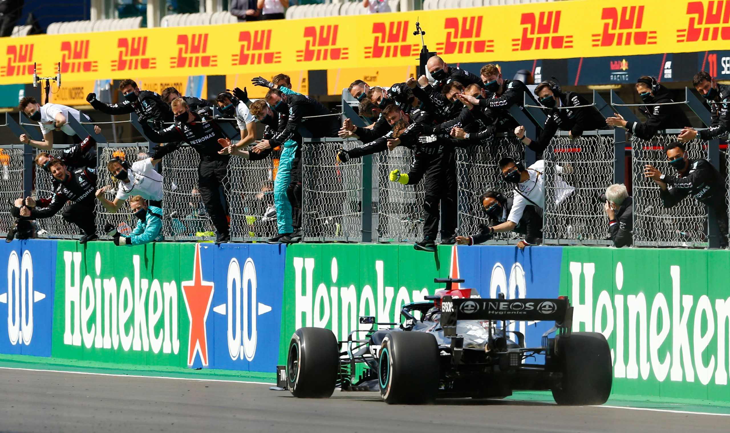 Formula One F1 - Portuguese Grand Prix - Algarve International Circuit - Portimao, Portugal - May 2, 2021 Mercedes' Lewis Hamilton crosses the line to win the race REUTERS