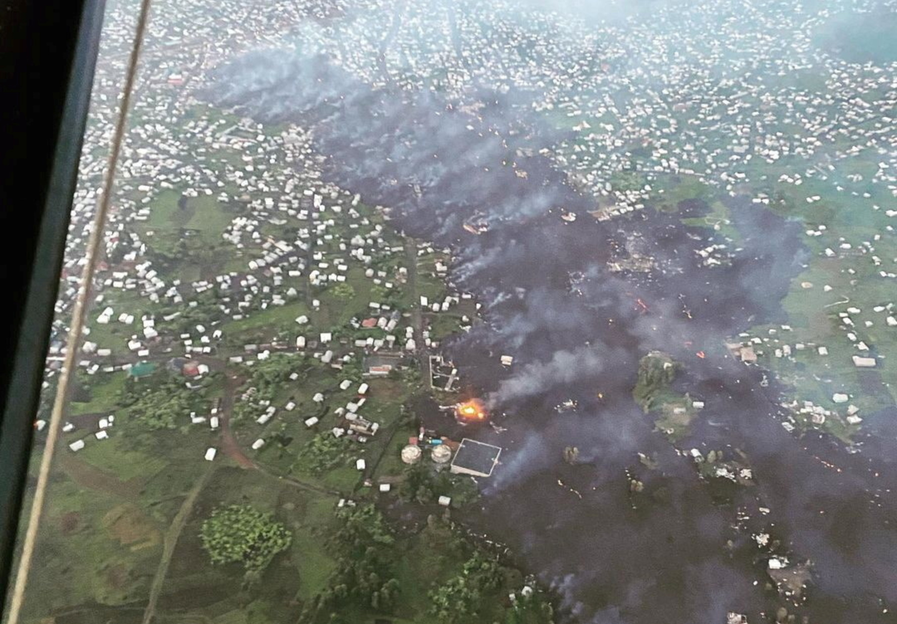 FILE PHOTO: Aerial view shows the area affected by lava from the Mount Nyiragongo volcano eruption in Goma, Democratic Republic of Congo May 23, 2021 in this picture obtained from social media. Virunga National Park
