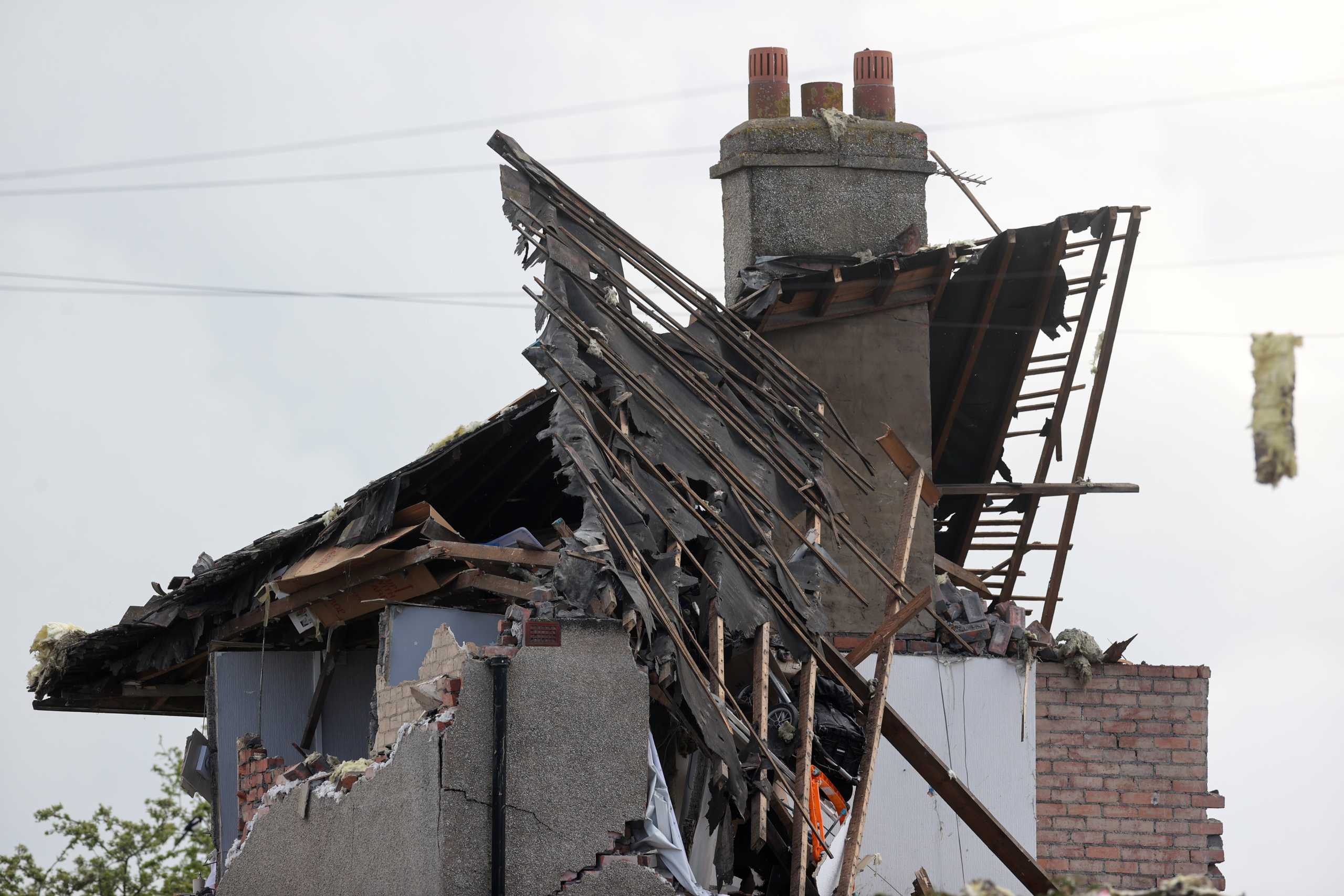 View of the damage caused to a row of terraced houses affected by a suspected gas explosion in Heysham, Britain, May 16,2021. REUTERS