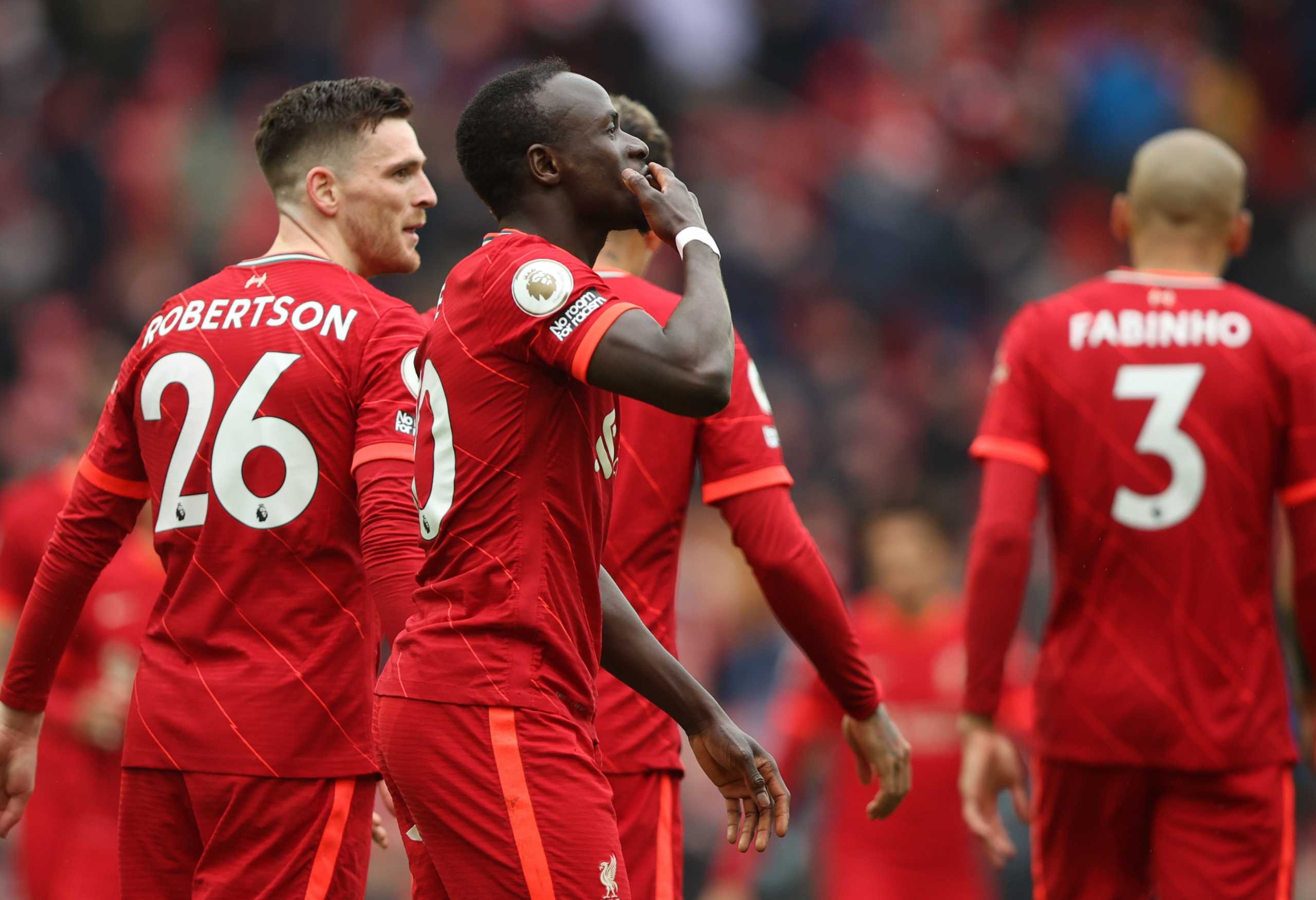 Soccer Football - Premier League - Liverpool v Crystal Palace - Anfield, Liverpool, Britain - May 23, 2021  Liverpool's Sadio Mane celebrates scoring their second goal Action Images via Reuters