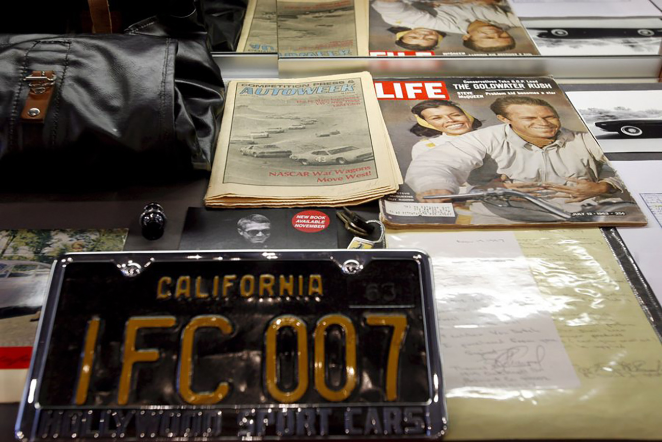 epa01093007 Memorabilia of U.S. actor Steve McQueen's at the Christie's International Exceptional Motor Car auction viewing at the Monterey Jet Center in Monterey, California 16 August 2007.  EPA