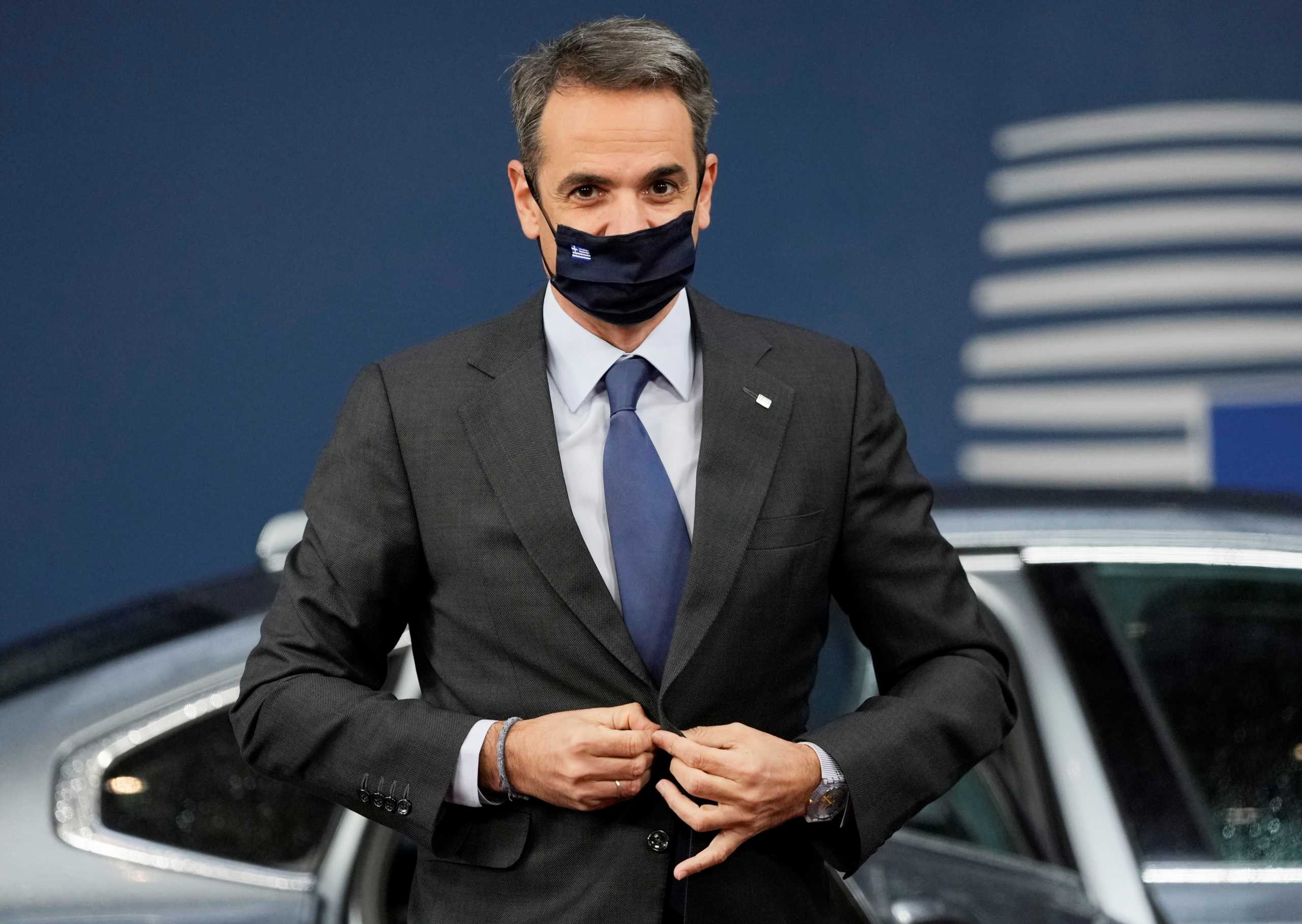 Greece's Prime Minister Kyriakos Mitsotakis arrives for a face-to-face EU summit in Brussels, May 24, 2021. Francisco Seco
