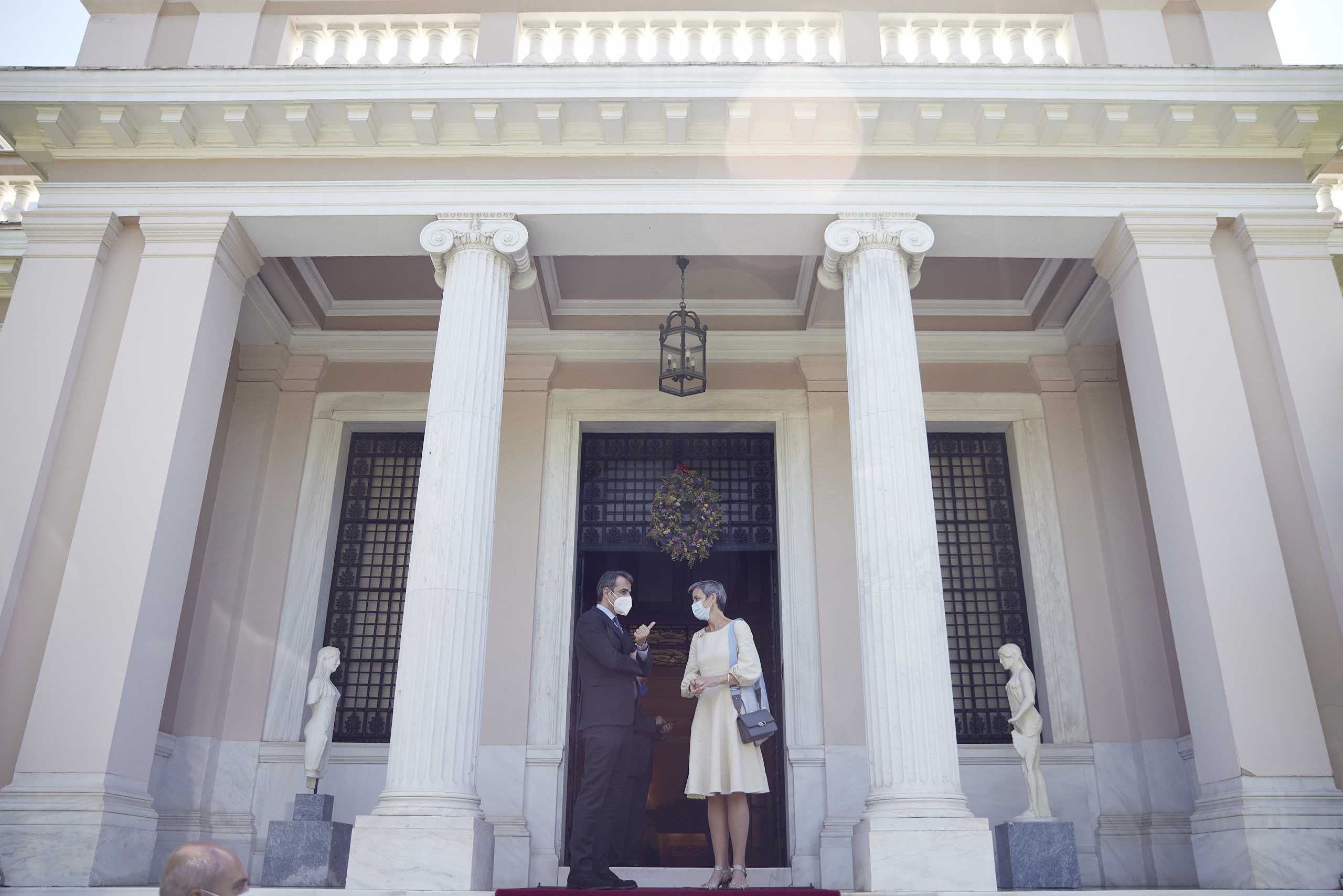 2021.05.14 Συνάντηση του Πρωθυπουργού Κυριάκου Μητσοτάκη με την Margrethe Vestager, Εκτελεστική Αντιπρόεδρο της Ευρωπαϊκής Επιτροπής. Αθήνα, 14 Μαρτίου 2021 (Γραφείο τύπου Πρωθυπουργού