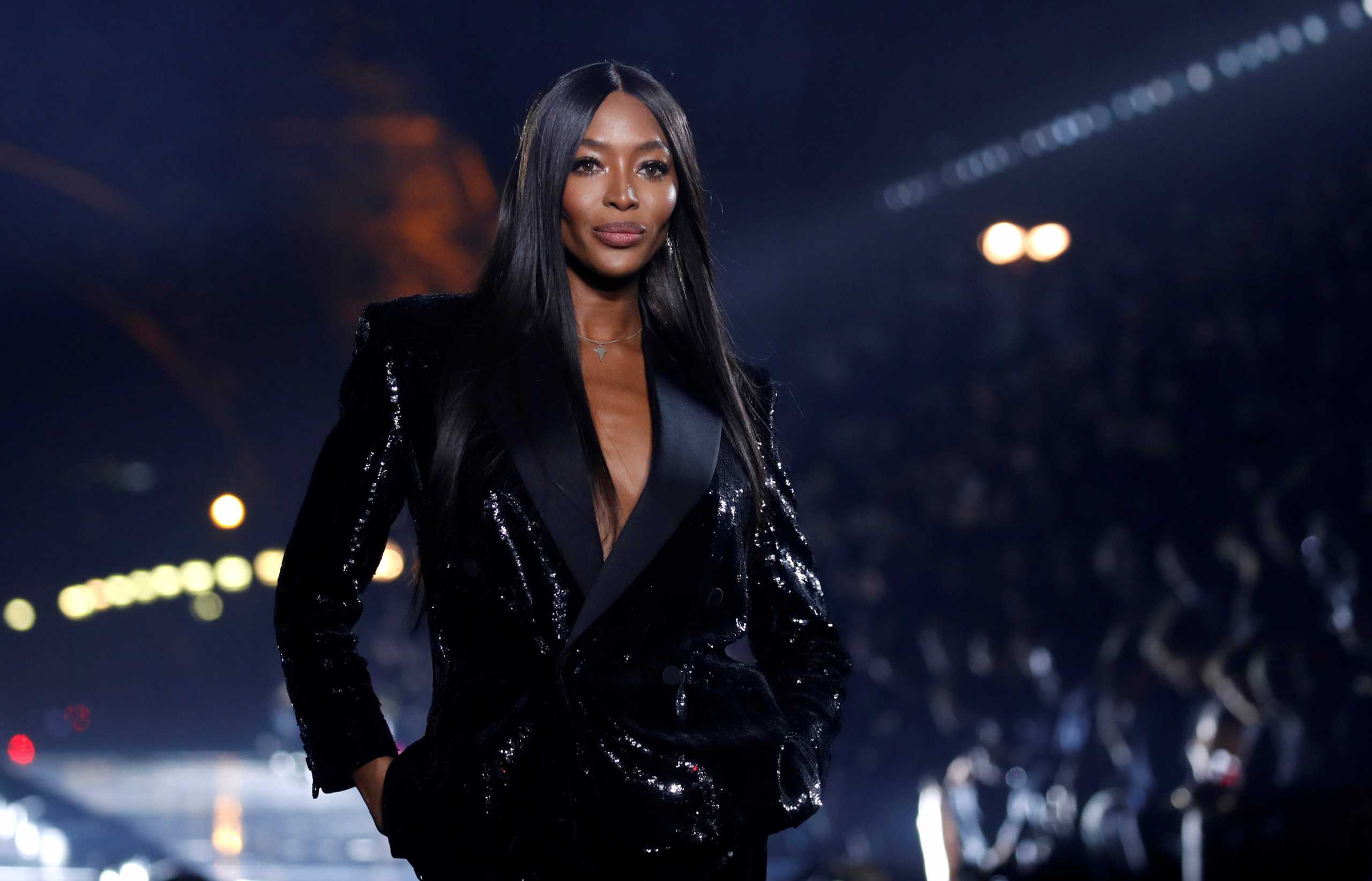 FILE PHOTO: Naomi Campbell presents a creation by designer Anthony Vaccarello as part of his Spring