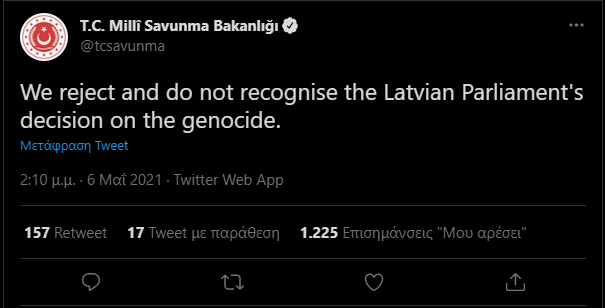 Τουρκία: Διπλωματική «γκάφα» του ΥΠΑΜ – Mιλά για γενοκτονία Αρμενίων [pic]