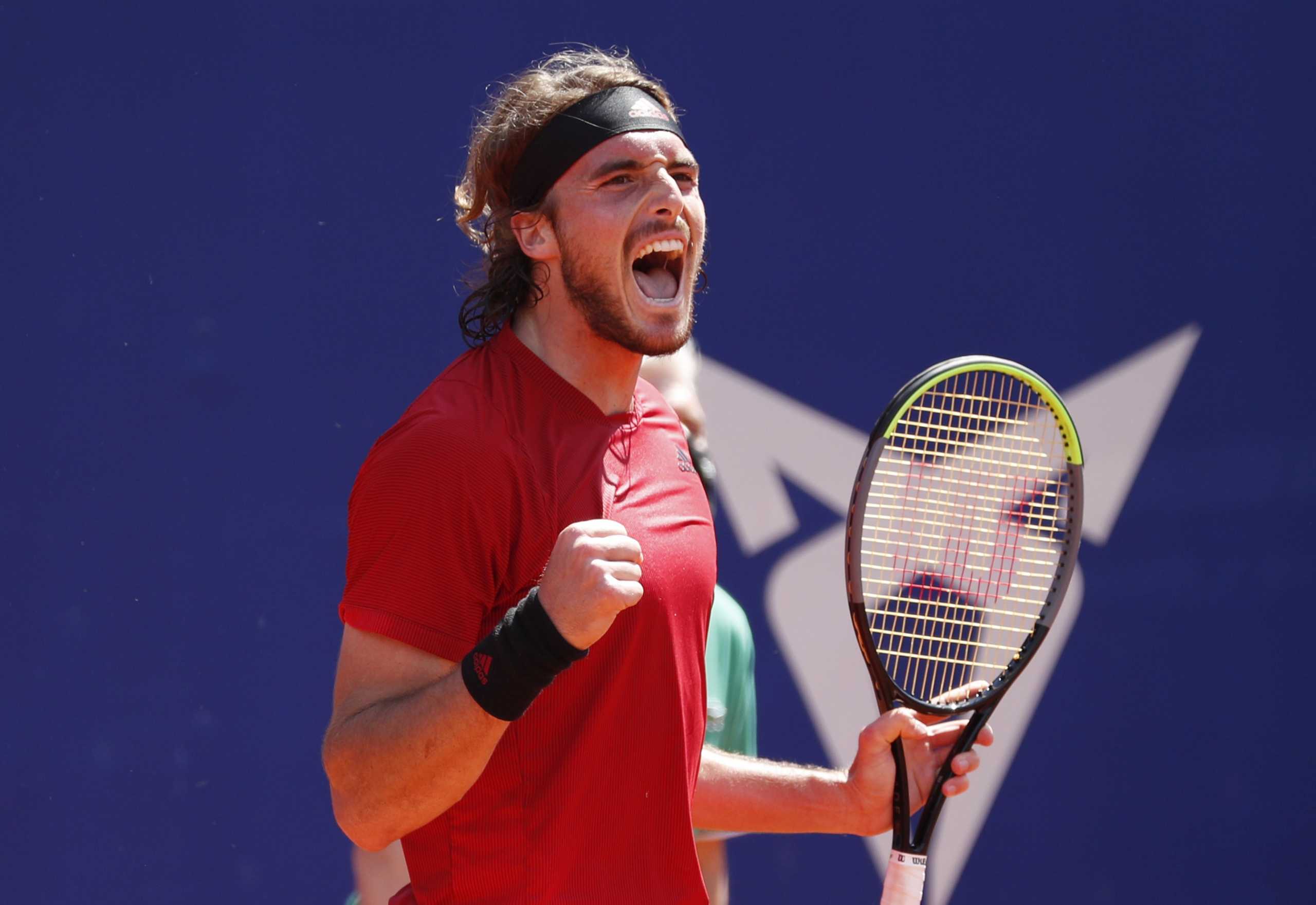 Tennis - ATP 500 - Barcelona Open - Real Club de Tennis Barcelona, Barcelona, Spain - April 24, 2021 Greece's Stefanos Tsitsipas celebrates winning his semi final match against Italy's Jannik Sinner REUTERS